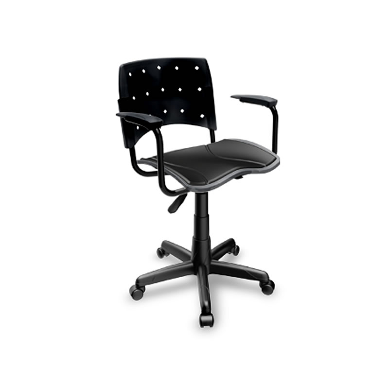 Cadeira Giratória com Braço Estofada Preto Ergoplax Plaxmetal 339701221319