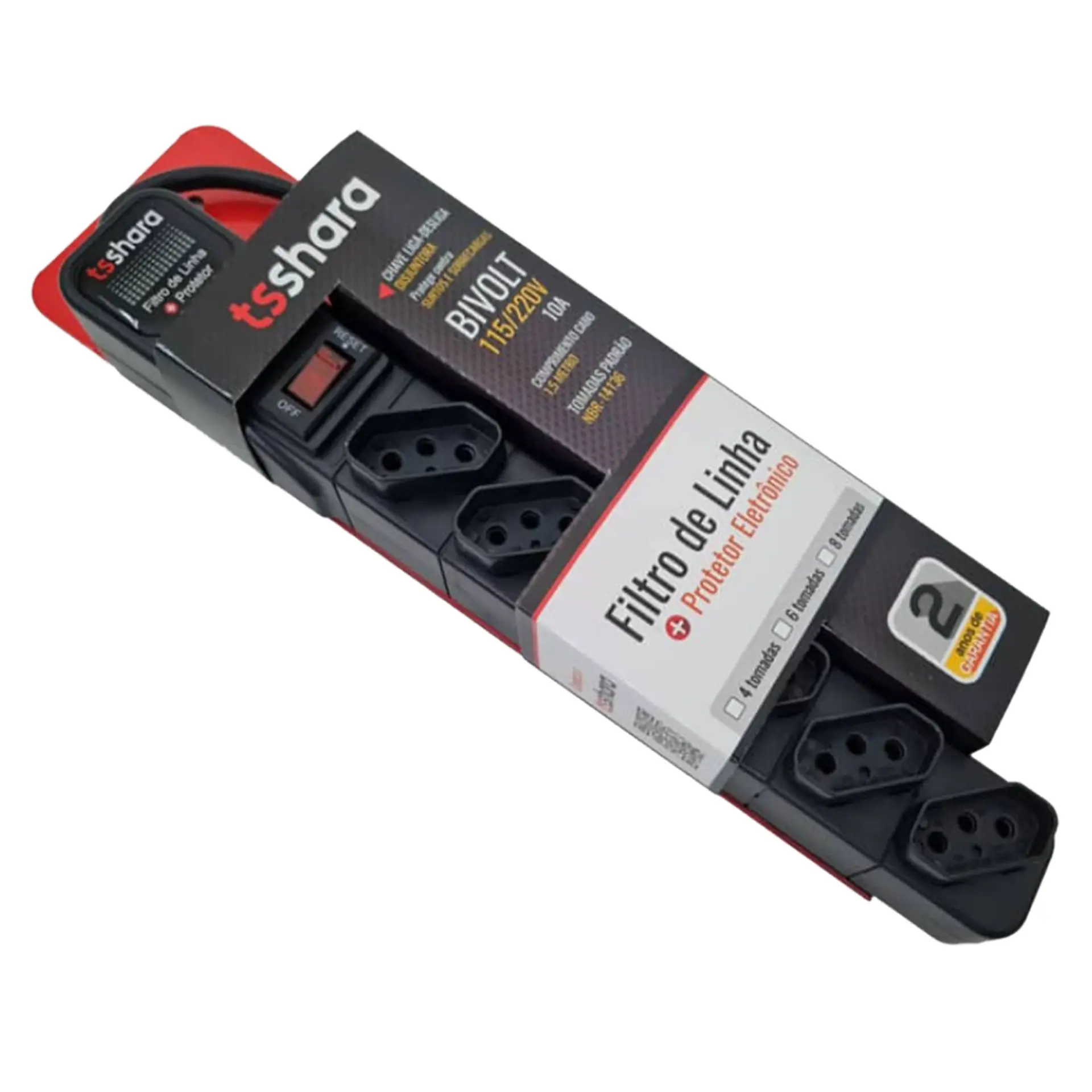 Filtro de Linha 6 Tomadas 1,5m TS Shara 554 - Preto - Bivolt