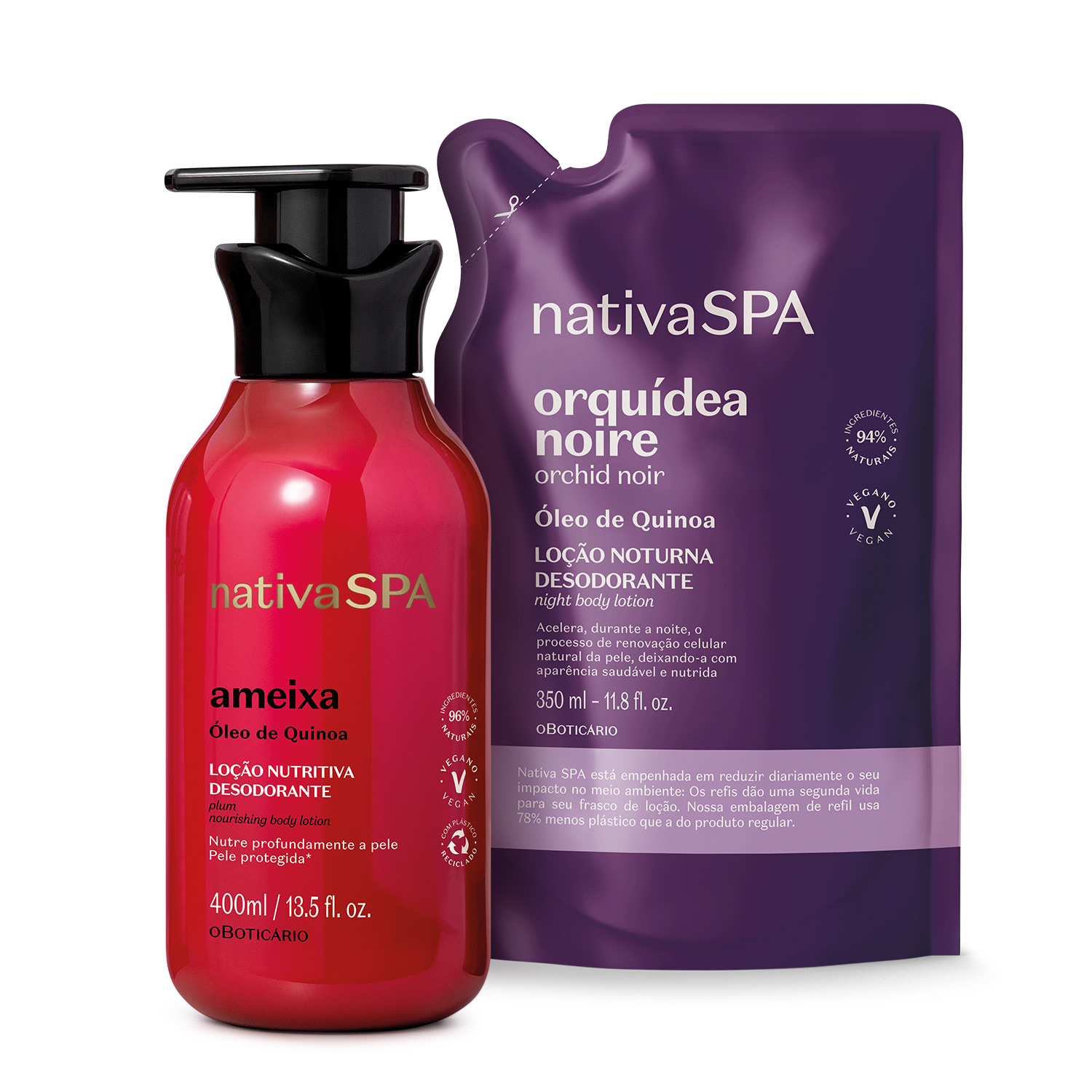 Combo Nativa Spa: Loção Hidratante Desodorante Ameixa 400ml + Refil Orquídea Noire 350ml