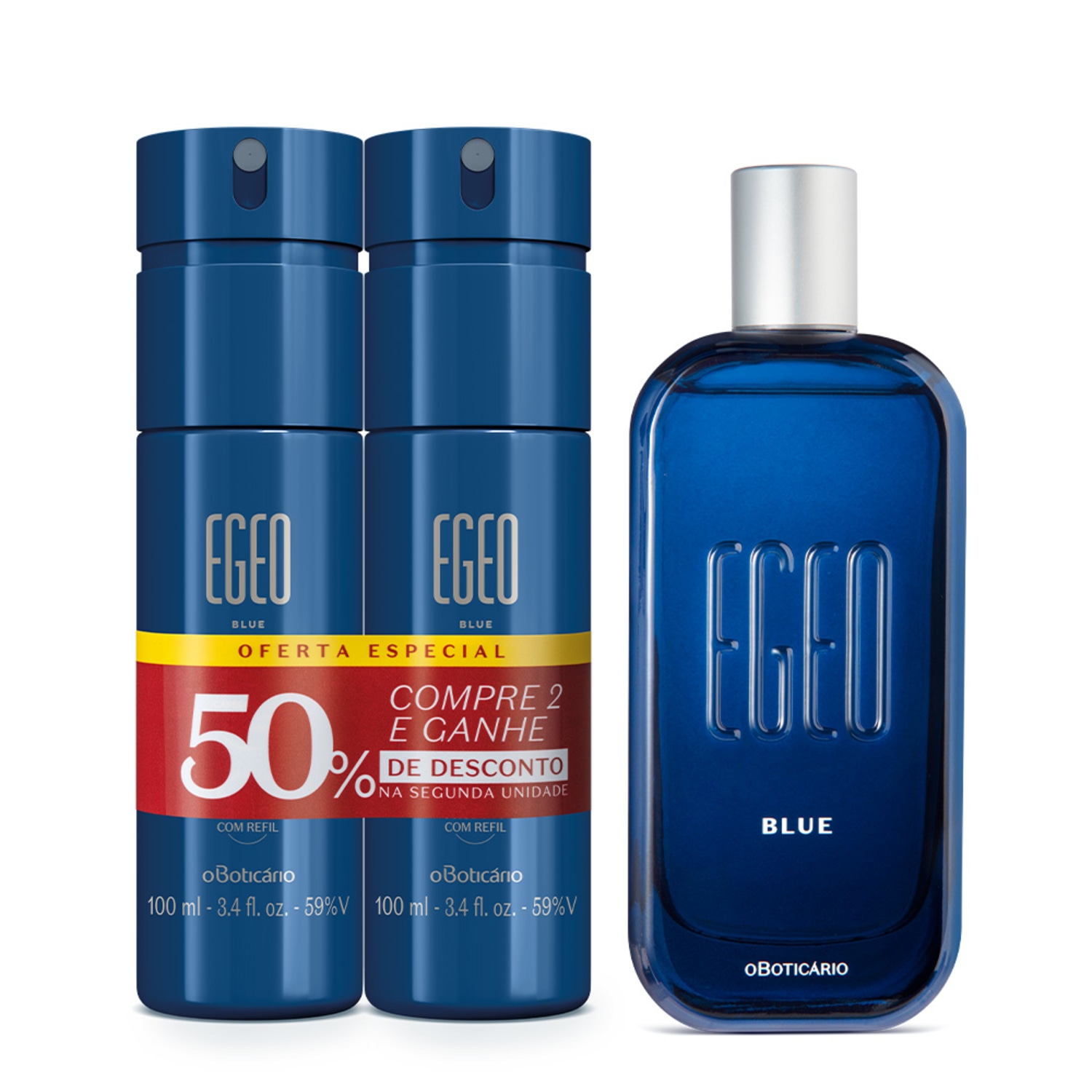 Combo Egeo Blue: Desodorante Colônia 90ml + Kit Body Spray