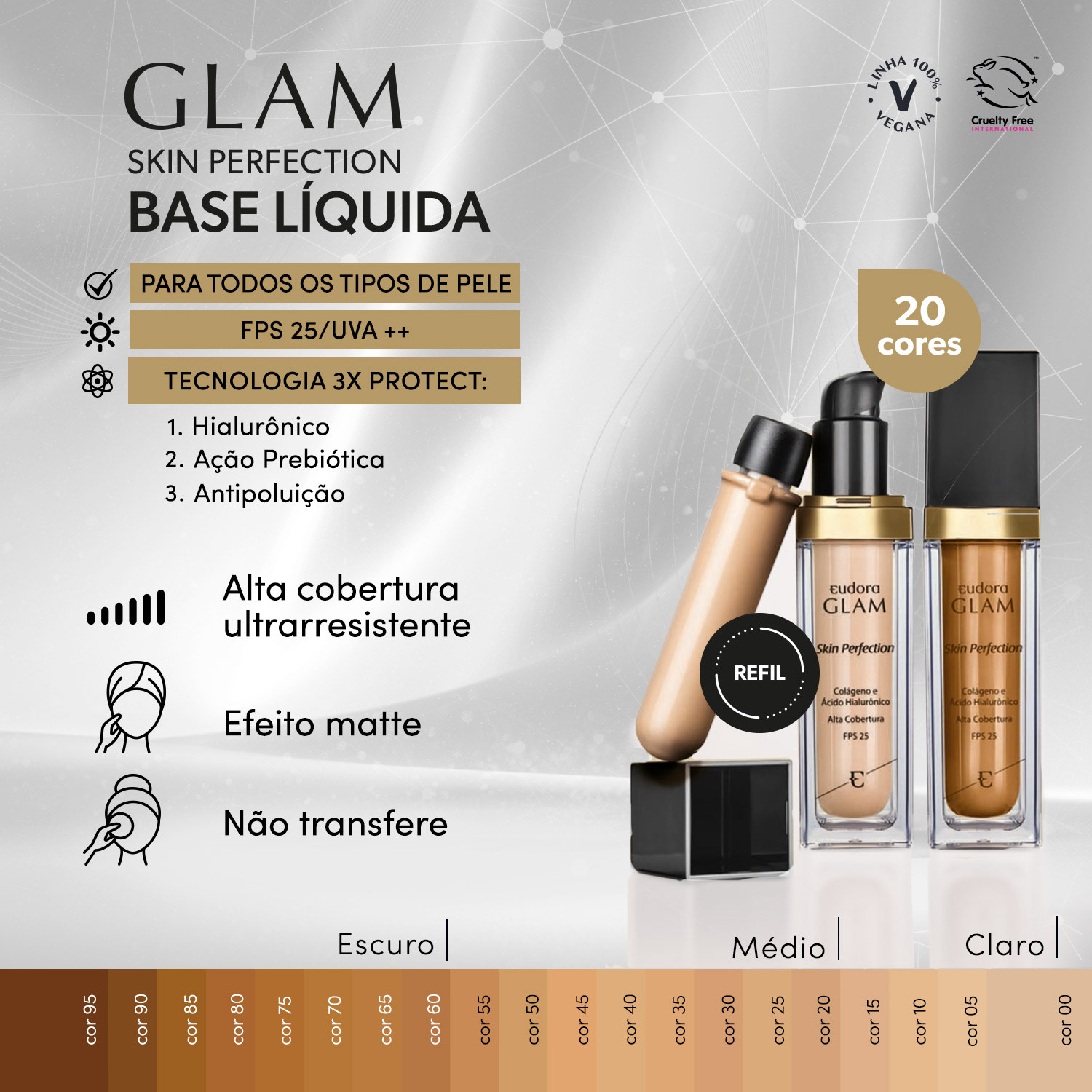 Refil Base Líquida Glam Skin Perfection Cor 10 30ml