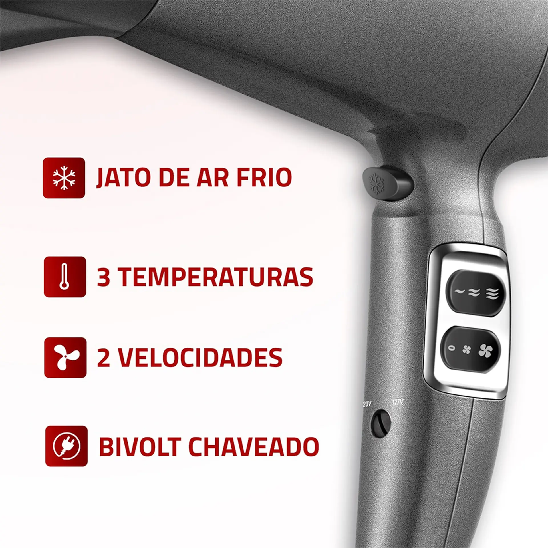 Secador de Cabelo Mondial Space Shine Tourmaline 2100W - Grafite - Bivolt