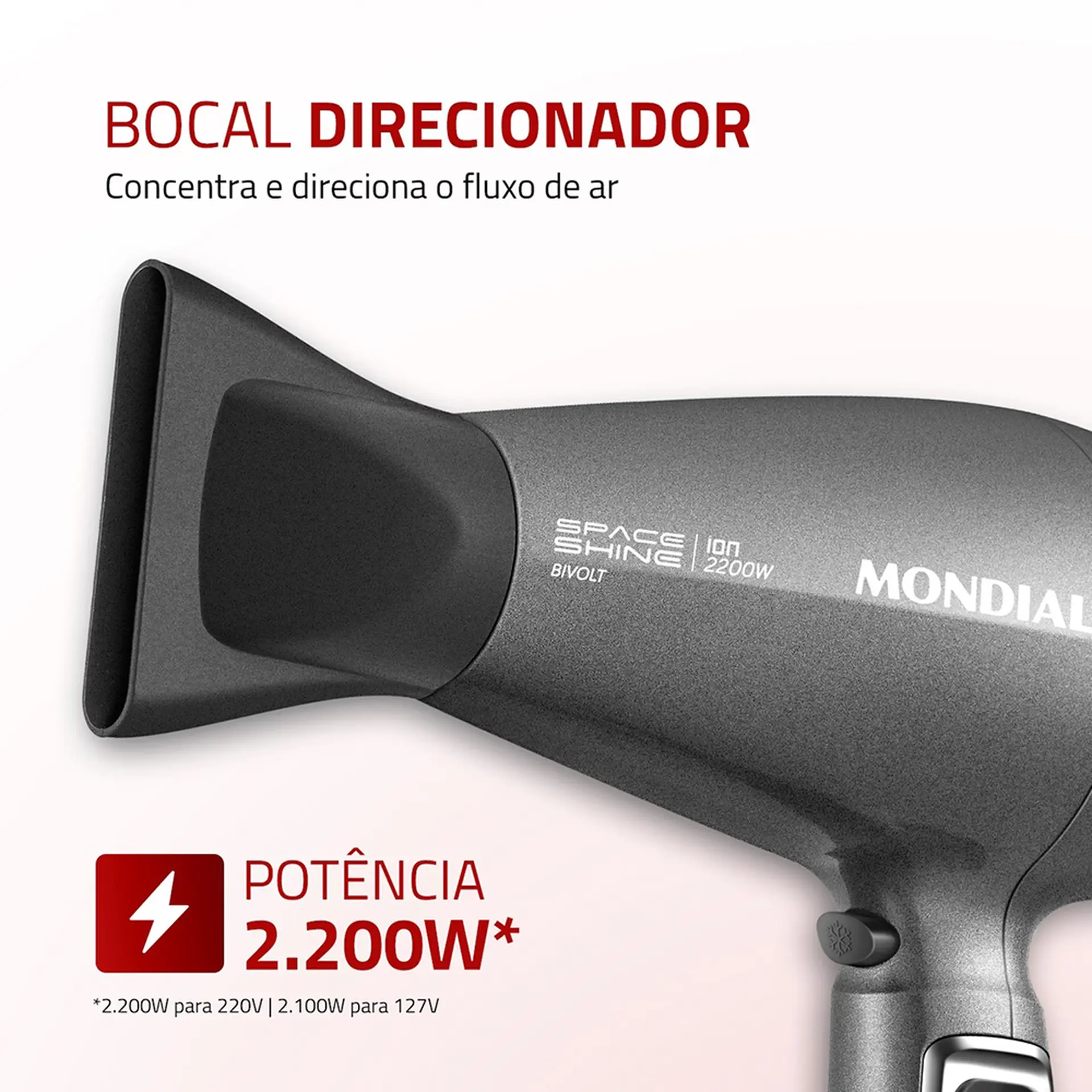 Secador de Cabelo Mondial Space Shine Tourmaline 2100W - Grafite - Bivolt