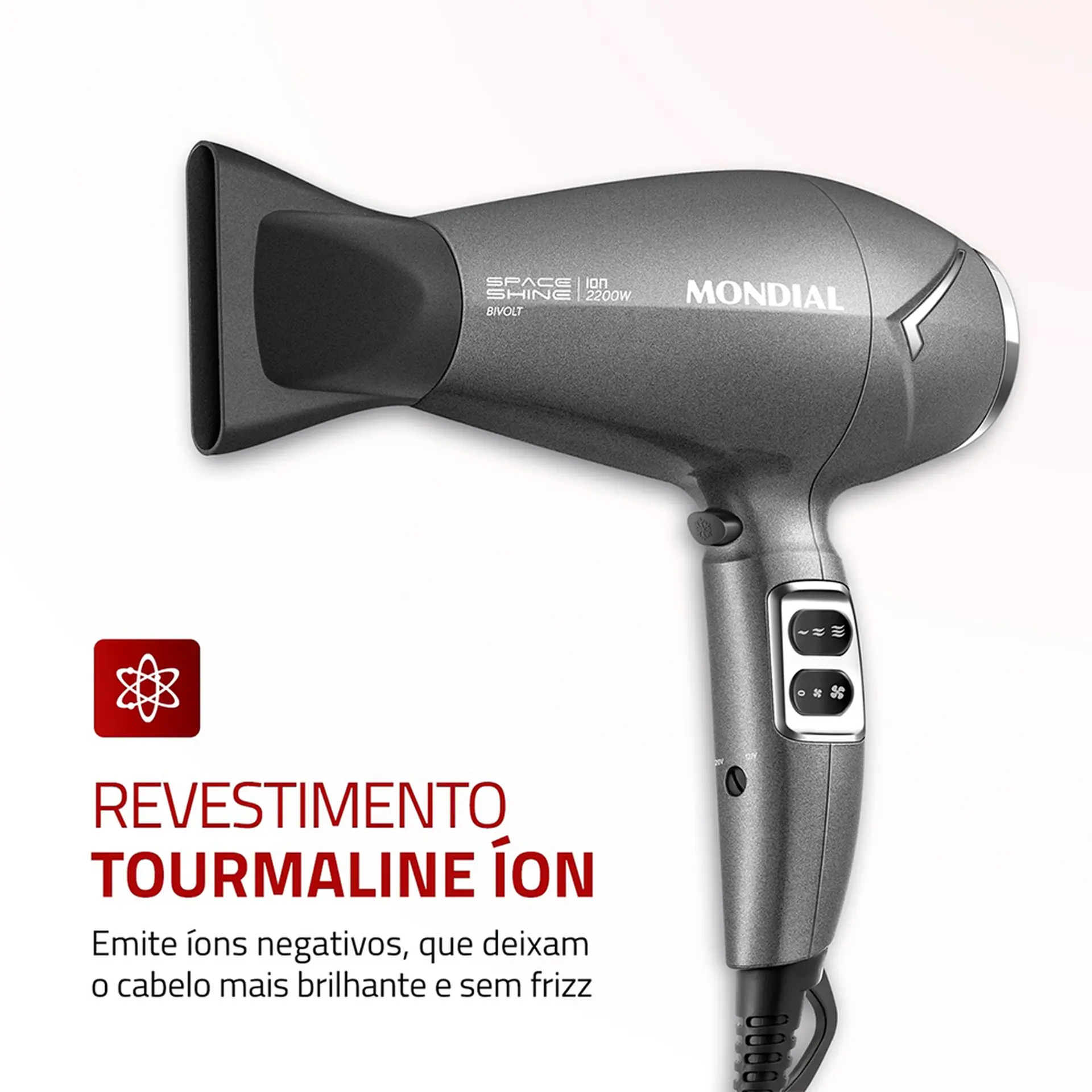 Secador de Cabelo Mondial Space Shine Tourmaline 2100W - Grafite - Bivolt