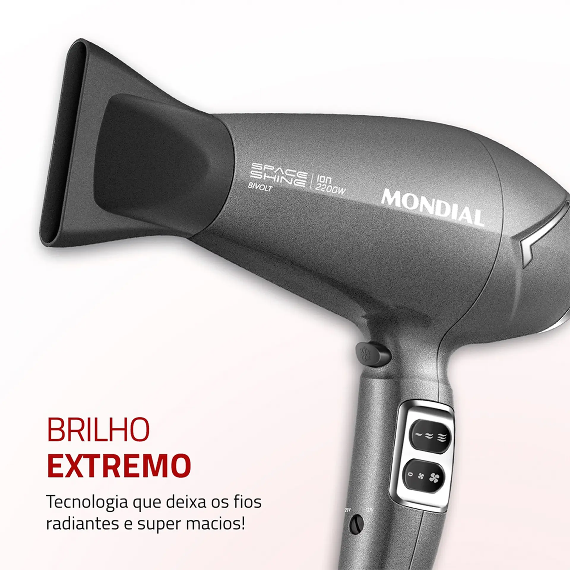 Secador de Cabelo Mondial Space Shine Tourmaline 2100W - Grafite - Bivolt