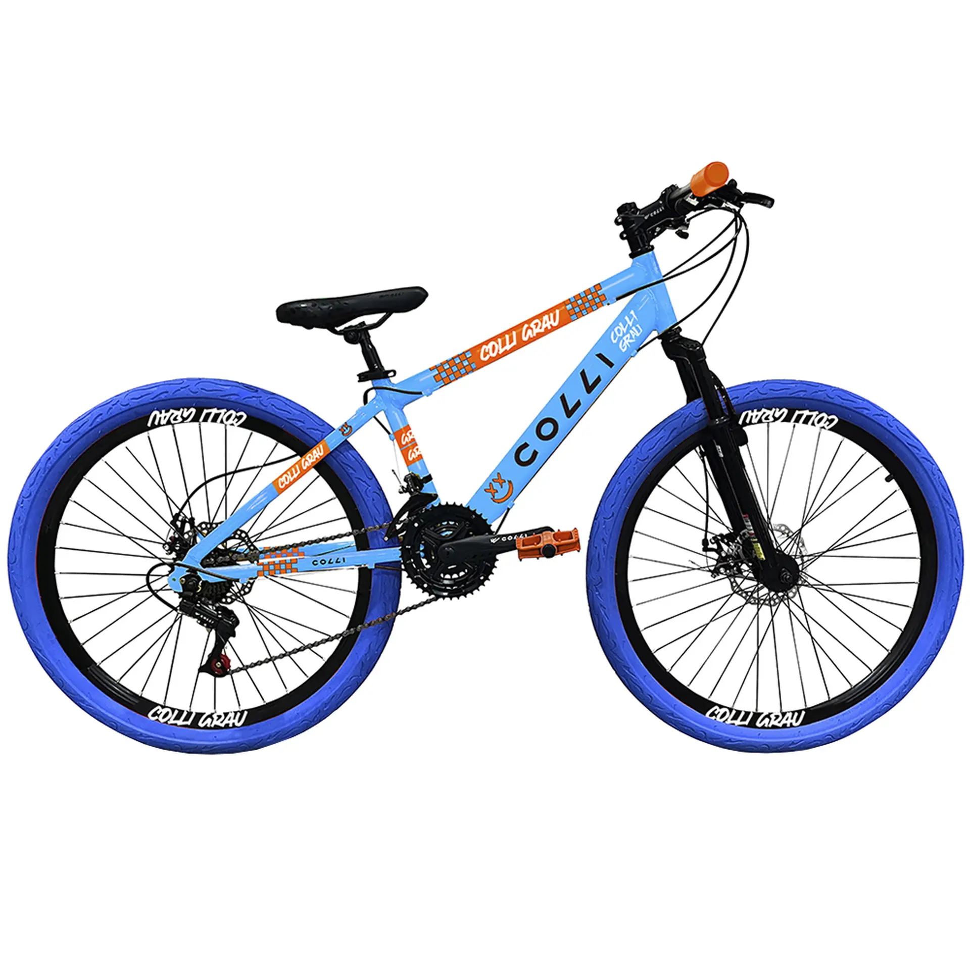 Bicicleta Aro 26 Colli Grau 21 Marchas Freio a Disco - Azul/Laranja