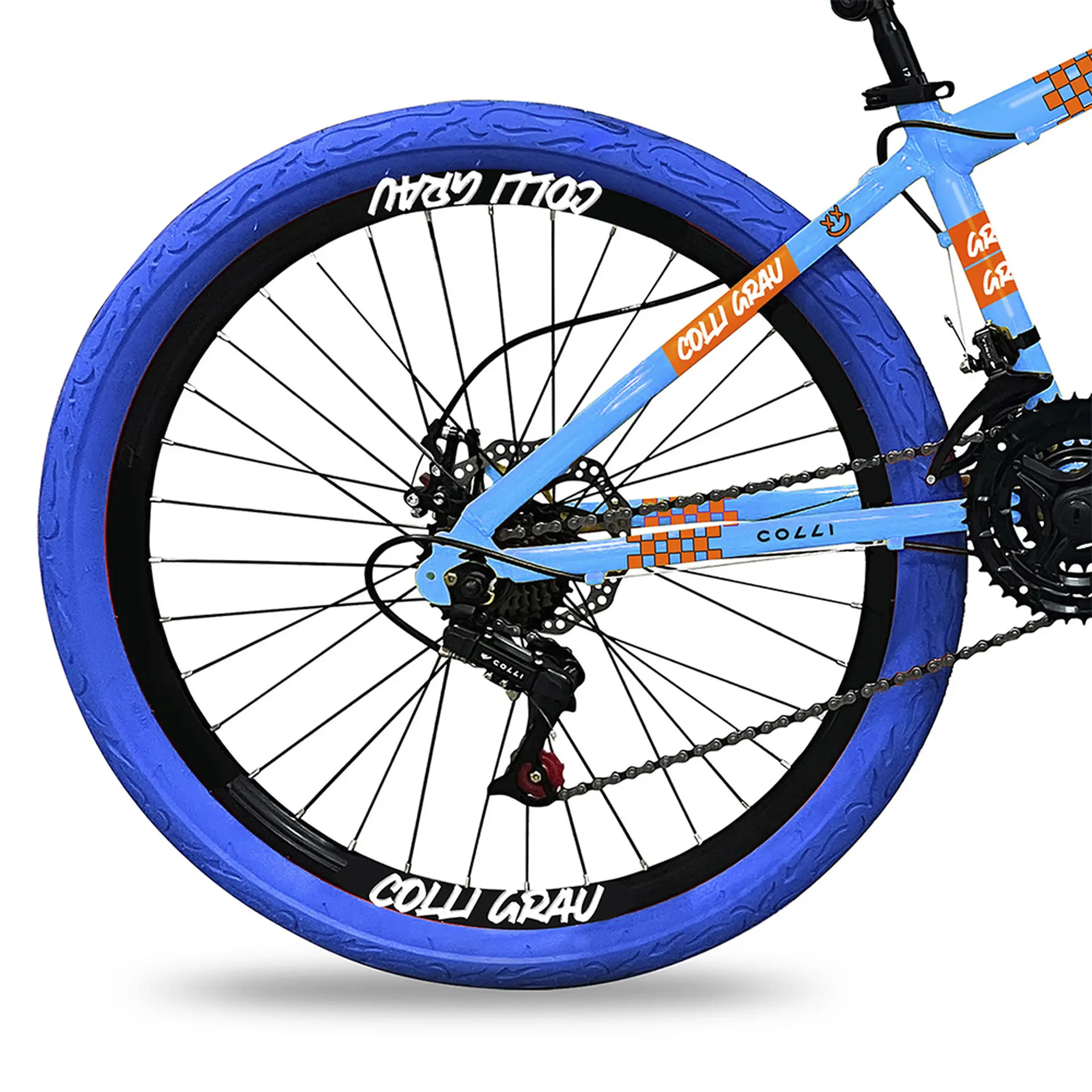 Bicicleta Aro 26 Colli Grau 21 Marchas Freio a Disco - Azul/Laranja