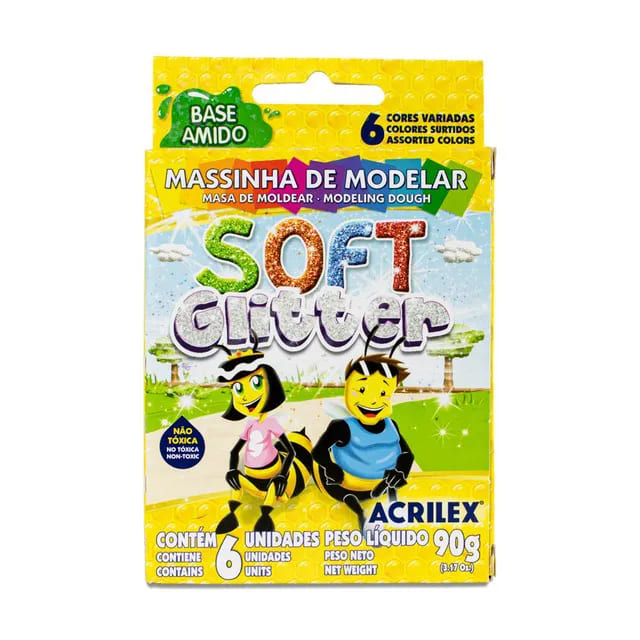 Massinha de Modelar Acrilex Soft Glitter com 6 Cores 90 Gramas