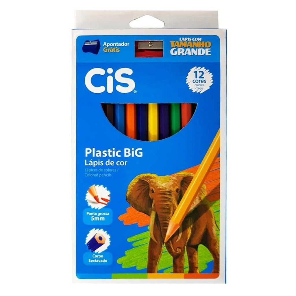 Lápis de Cor CIS Plastic Jumbo 12 Cores Mais Apontador