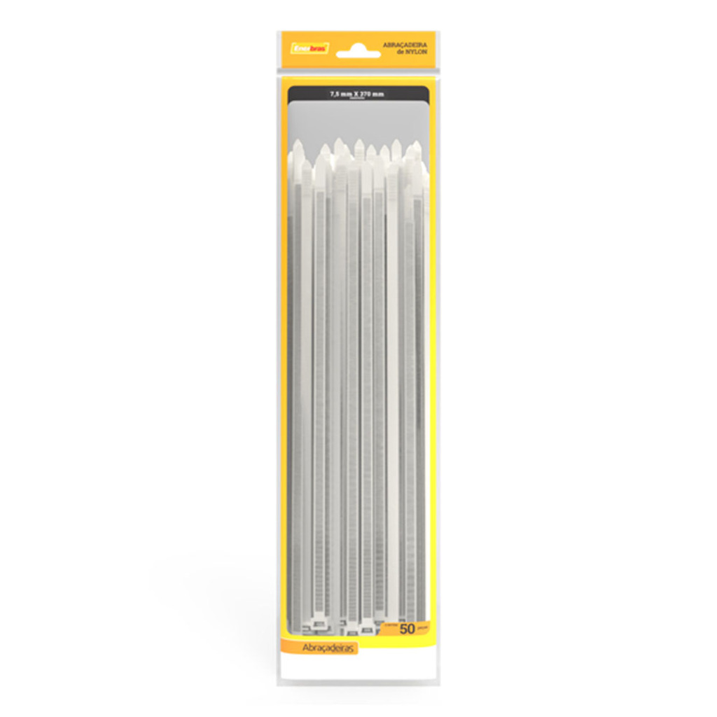 Abraçadeira Plástica Enerbras 7,5 x 370mm Branco A75-E370 - Pacote com 50 Unidades