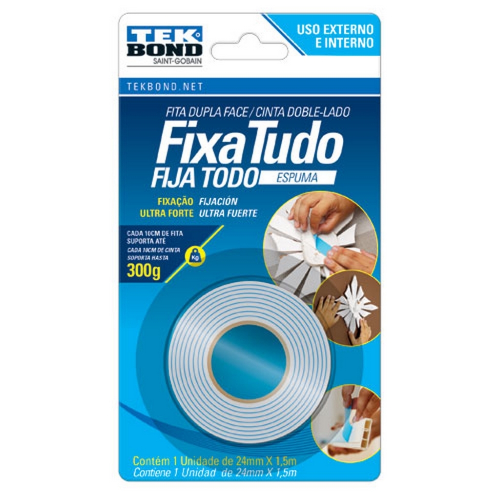 Fita Dupla Face de Espuma 12mm x 1,5 Metros Unitário Fixa Tudo - Tekbond - 78072708252