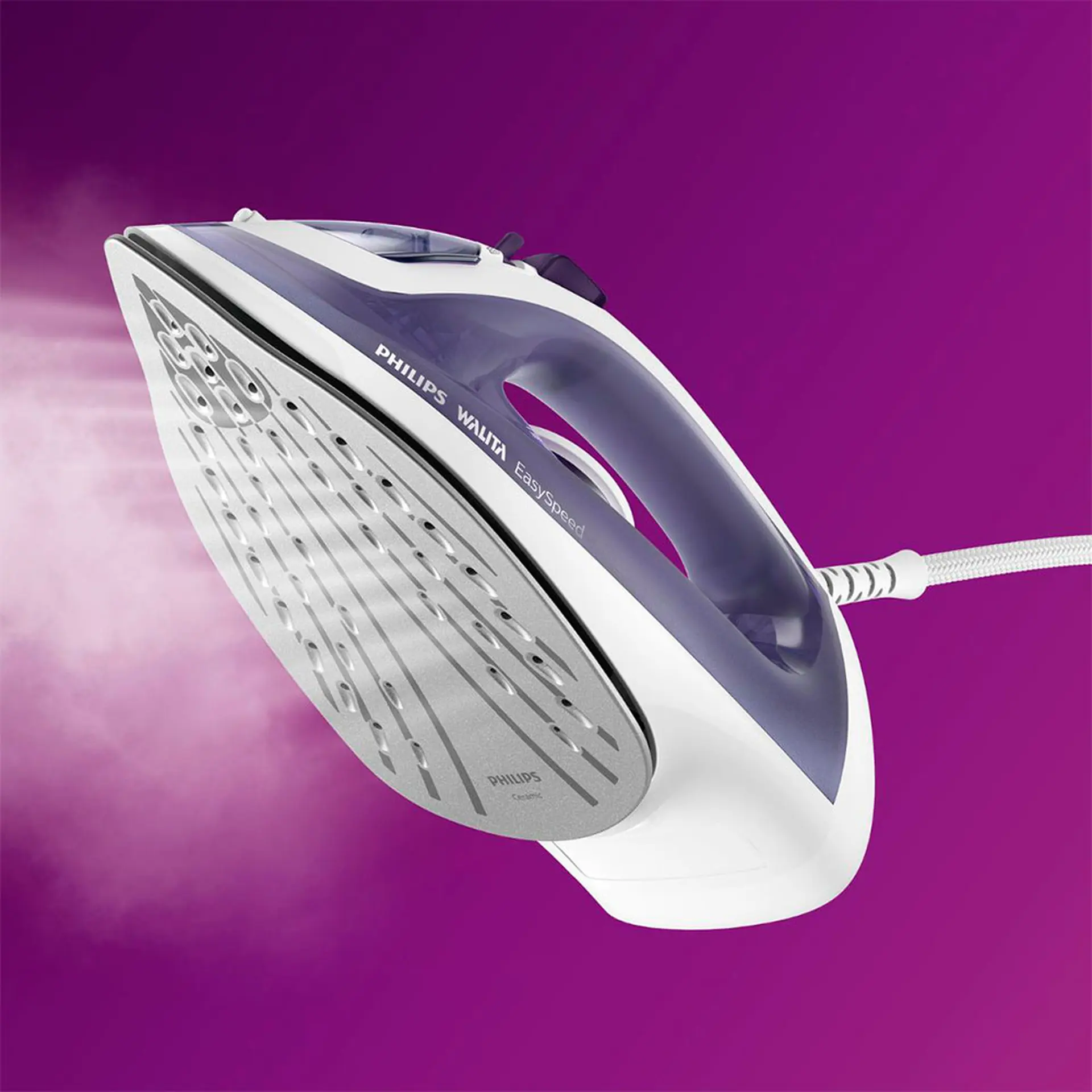 Ferro de Passar a Vapor Philips Walita EasySpeed GC1752 1400W com Modo Eco - Branco/Roxo - 220 Volts