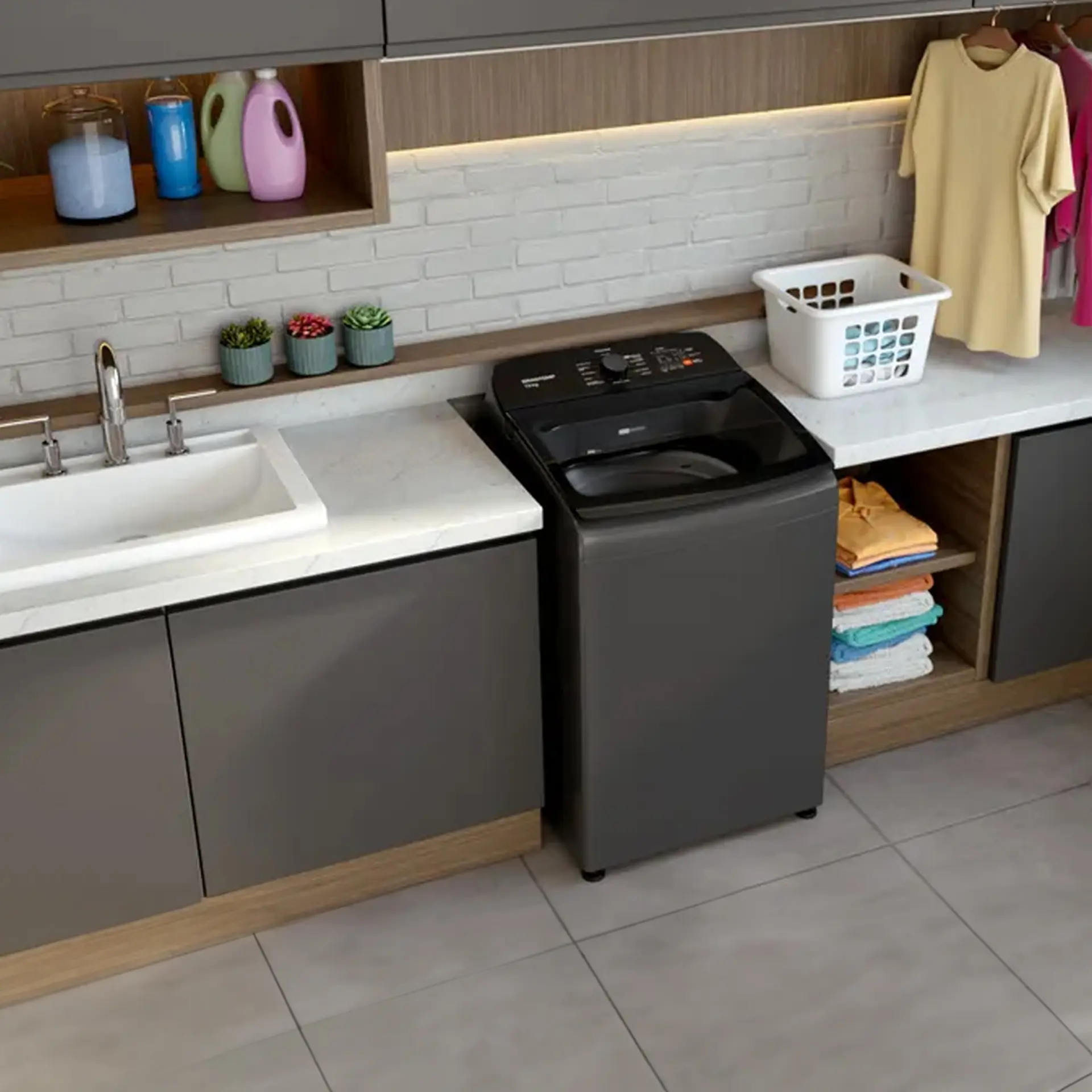 Máquina de Lavar Brastemp 13kg Automática Cesto Inox BWK13A9 - Cinza - 220 Volts