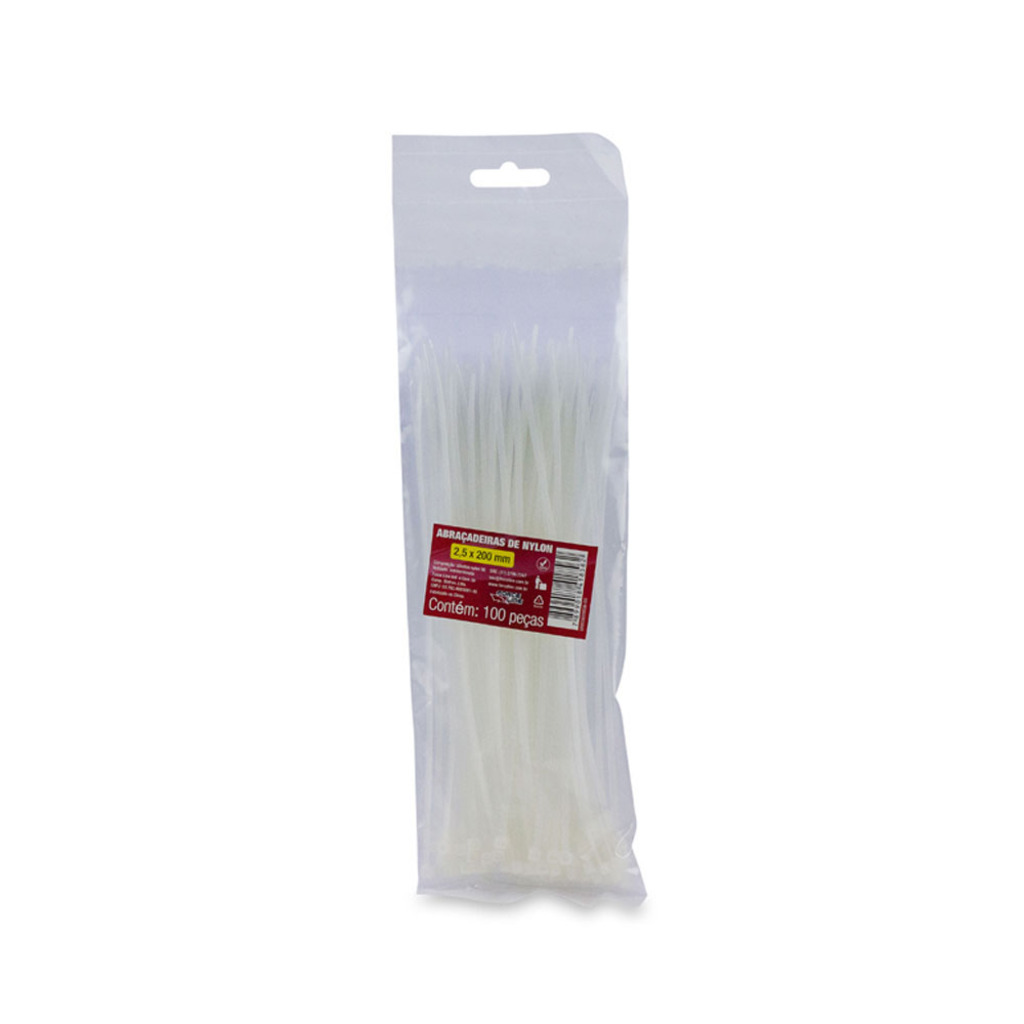 Abraçadeira Plástica Force Line 2,5 x 200mm Branco 100 Unidades
