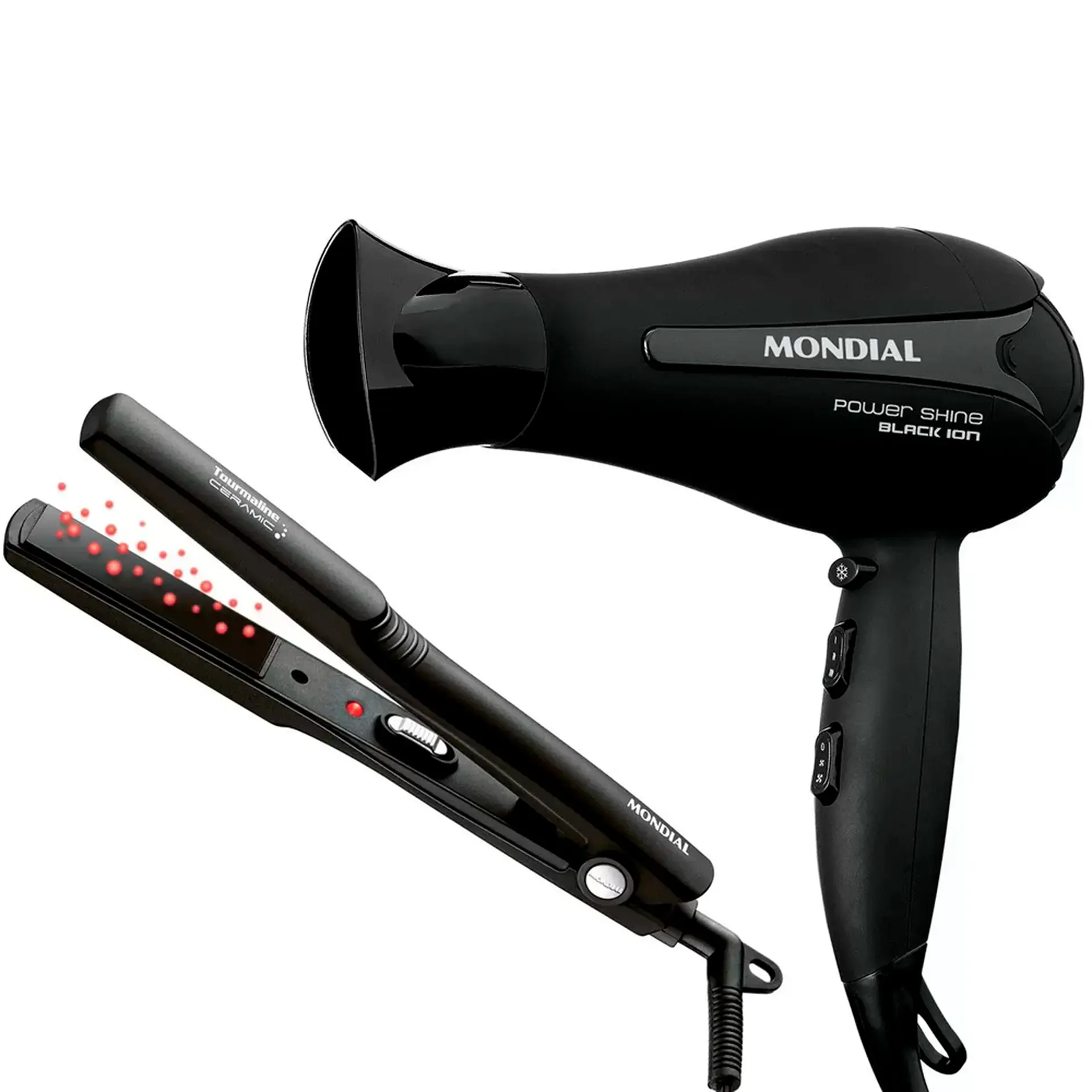 Kit Secador 1900W e Prancha Mondial KT91 - Preto - 220 Volts