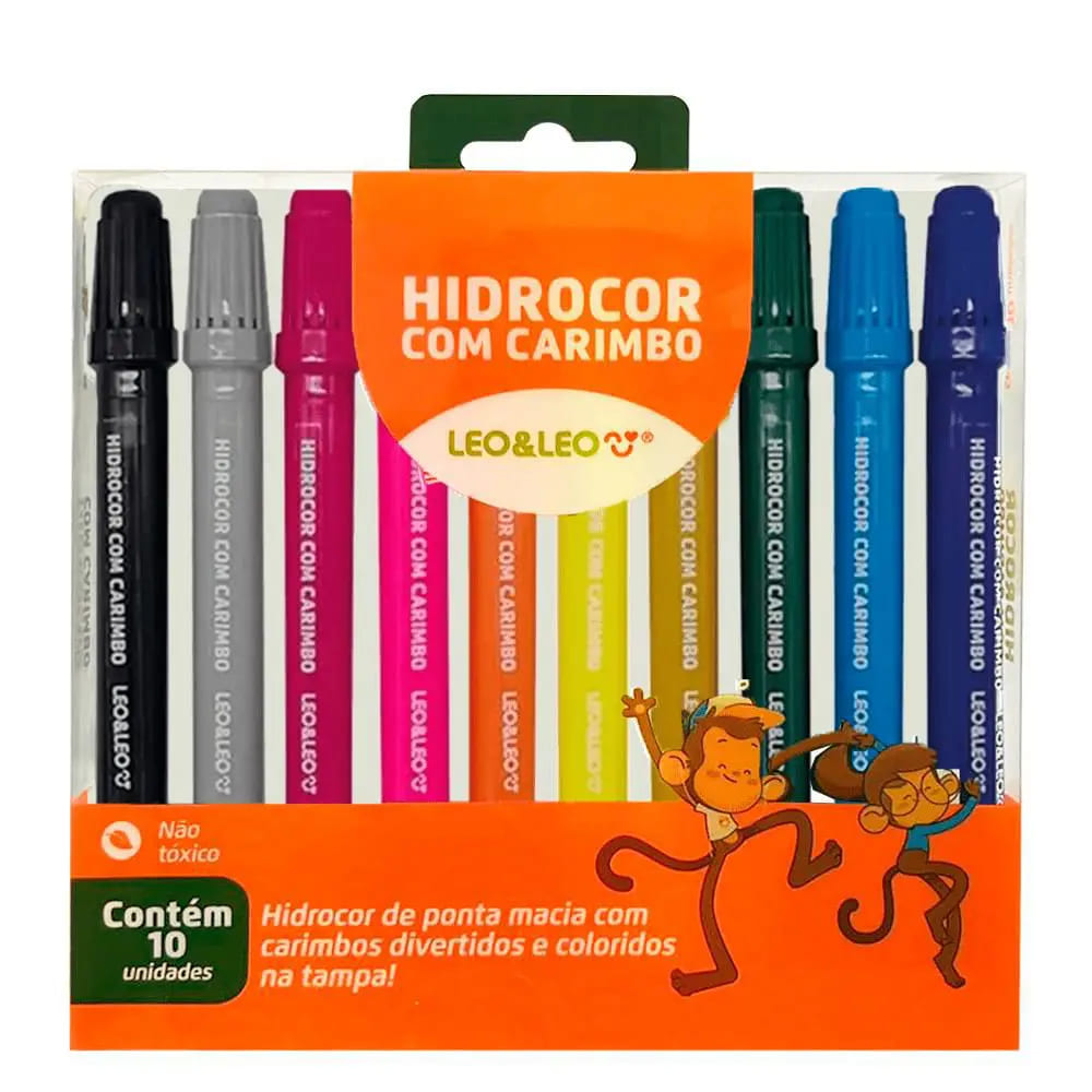 Caneta Hidrocor Leo e Leo 10 Cores com Carimbo
