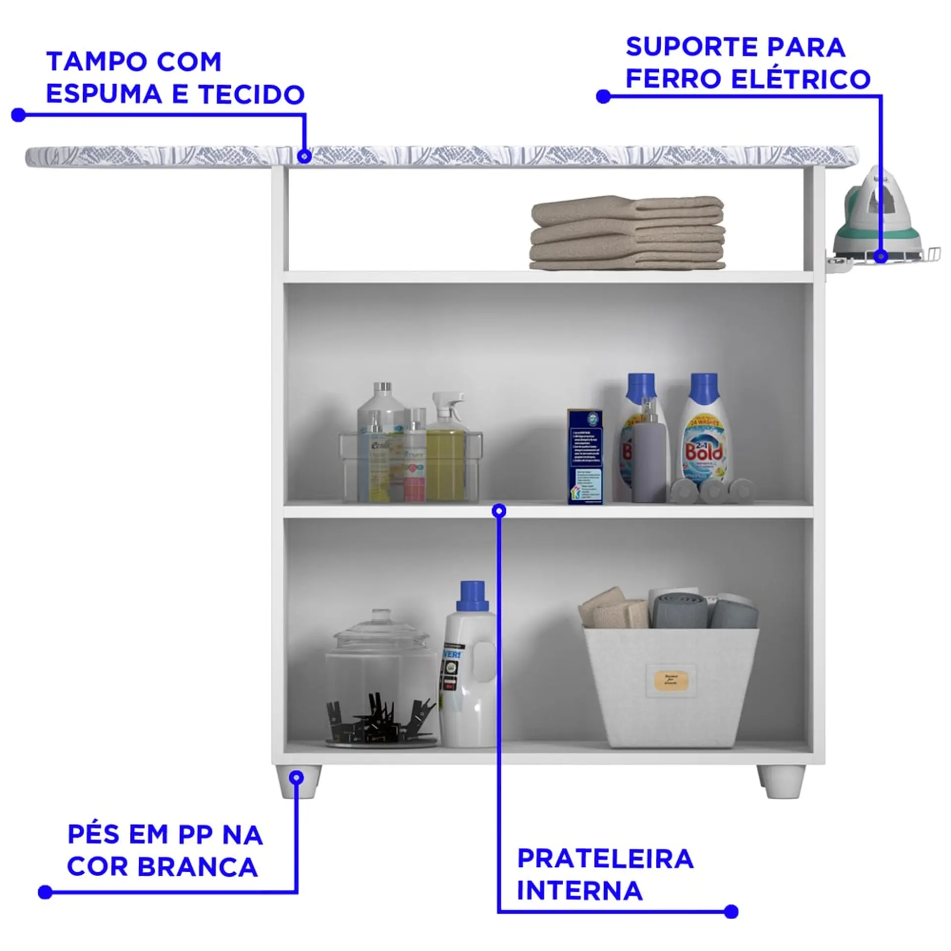 Tábua de Passar Roupa 2 Portas e Nicho Criativa Notável - Branco