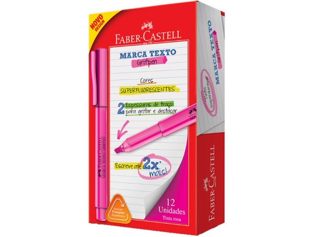 Caneta Marca Texto Rosa Caixa com 12 Unidades Grifpen - Faber Castell - MT/RSZF