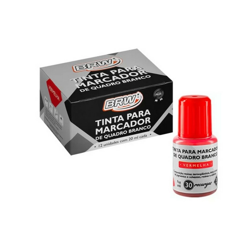 Tinta Marcador Permanente 20ml Caixa com 12 Unidades Vermelho - BRW - TR7003