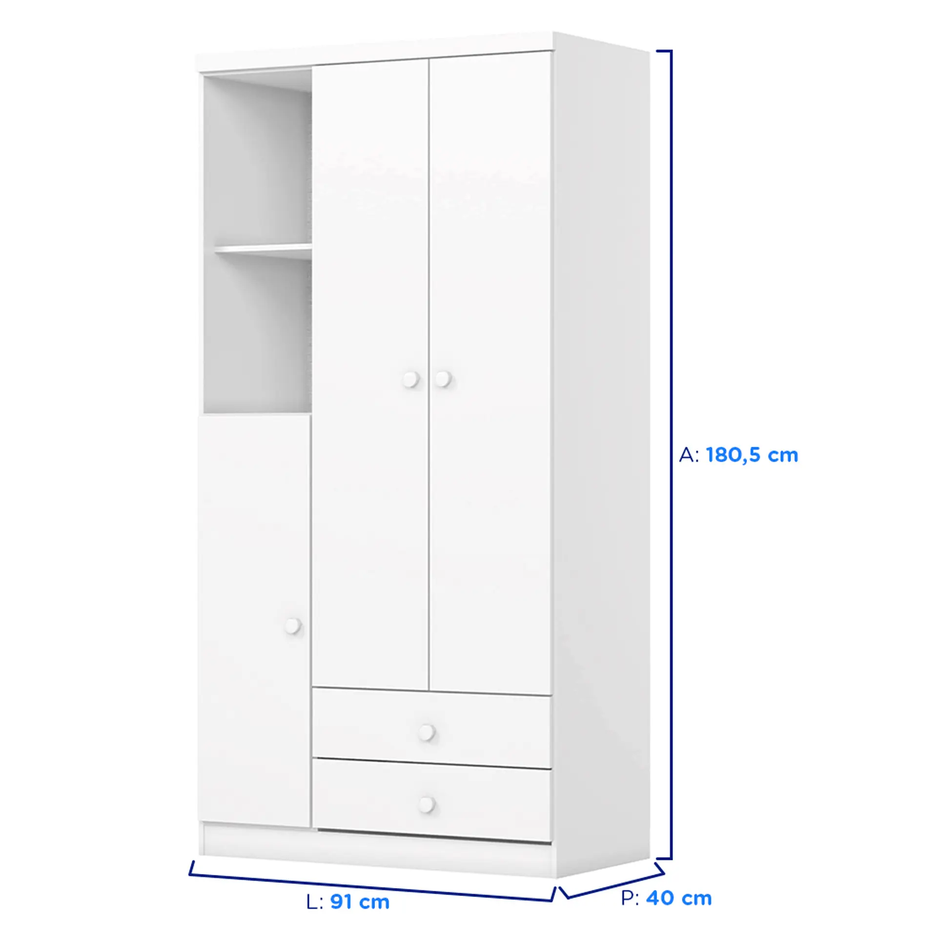 Guarda-Roupa Infantil 3 Portas Bater 2 Gavetas Bala de Menta Henn Roupeiro - Branco e Branco/Rosa Chá Flex