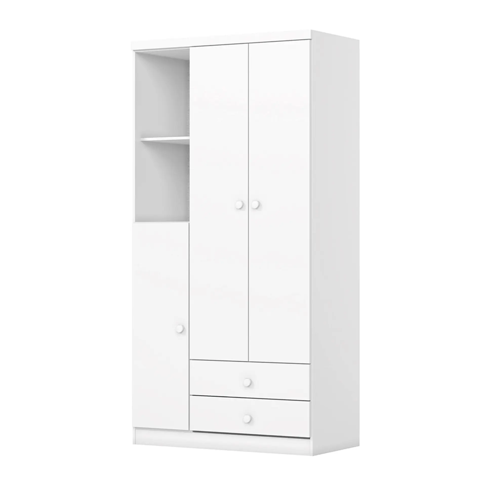 Guarda-Roupa Infantil 3 Portas Bater 2 Gavetas Bala de Menta Henn Roupeiro - Branco e Branco/Rosa Chá Flex