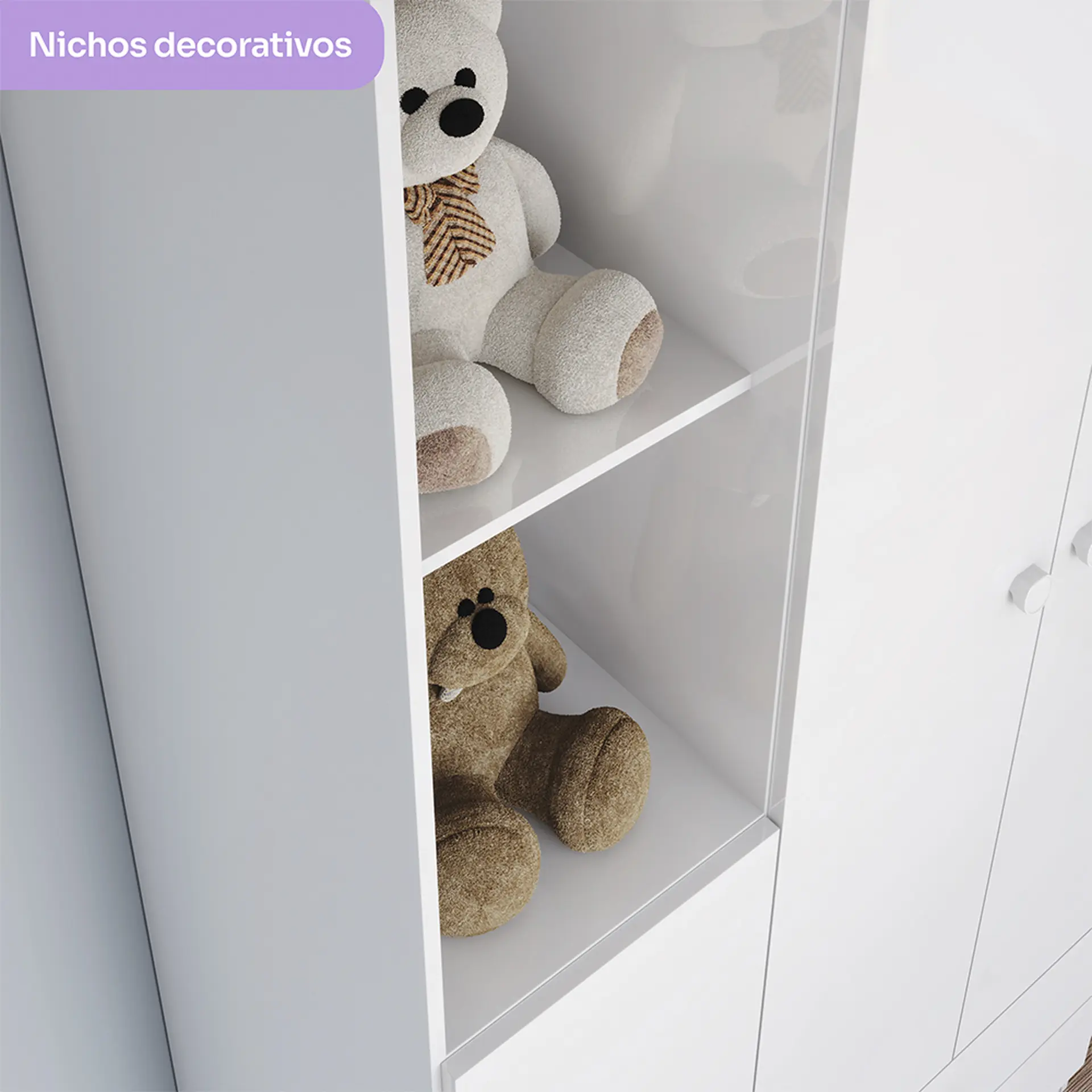 Guarda-Roupa Infantil 3 Portas Bater 2 Gavetas Bala de Menta Henn Roupeiro - Branco e Branco/Rosa Chá Flex