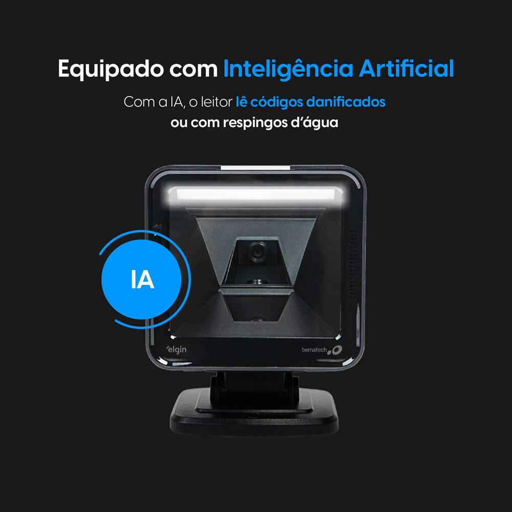 Leitor Código de Barras QR Code Imager 1D 2D Fixo de Mesa Elgin EL8600IA USB Lê Nota Fiscal Eletrônica Boleto Bancário e Tela