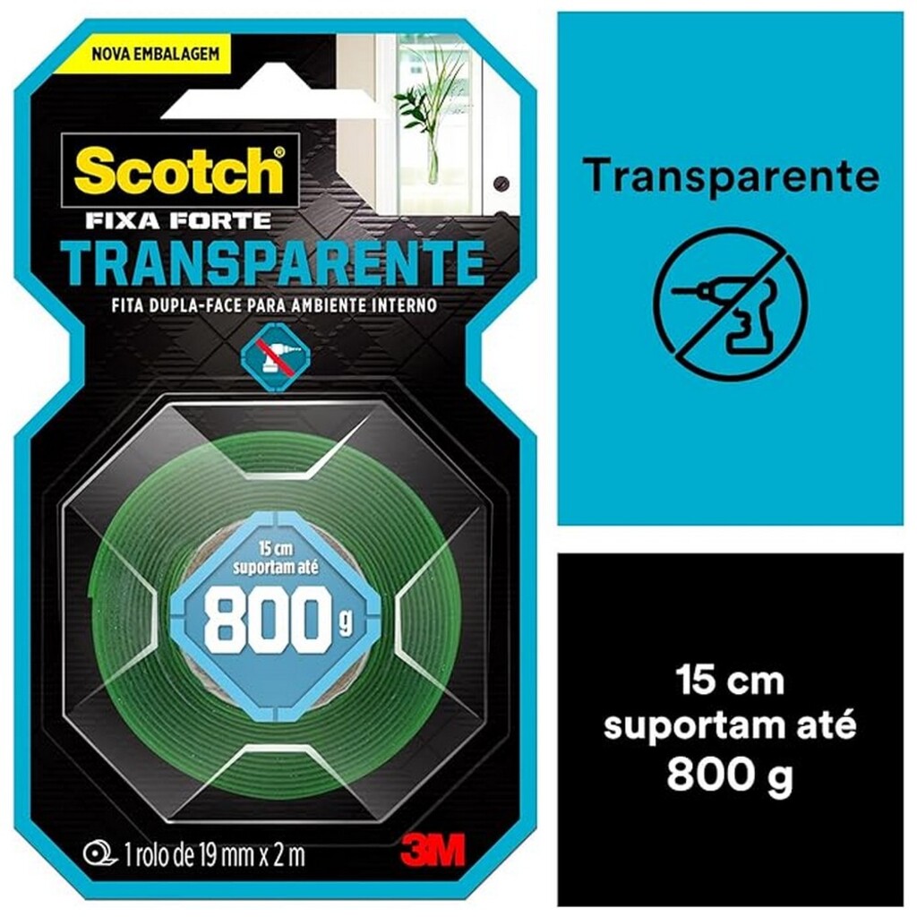 Fita Dupla Face Acrílico 19mm x 2 Metros Unitário Fixa Forte - Scotch 3M - HB004419881