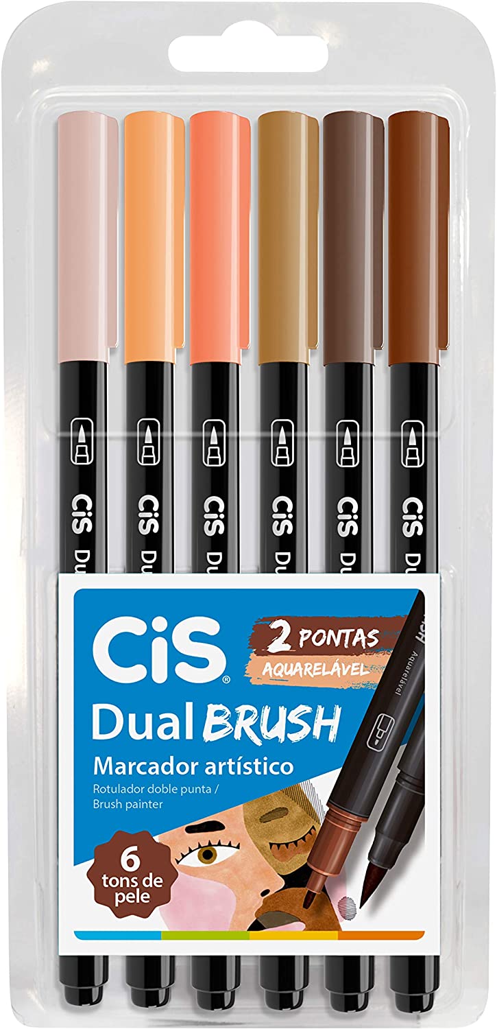 Caneta Brush CIS Dual Tonalidade de Pele Estojo com 06 Cores