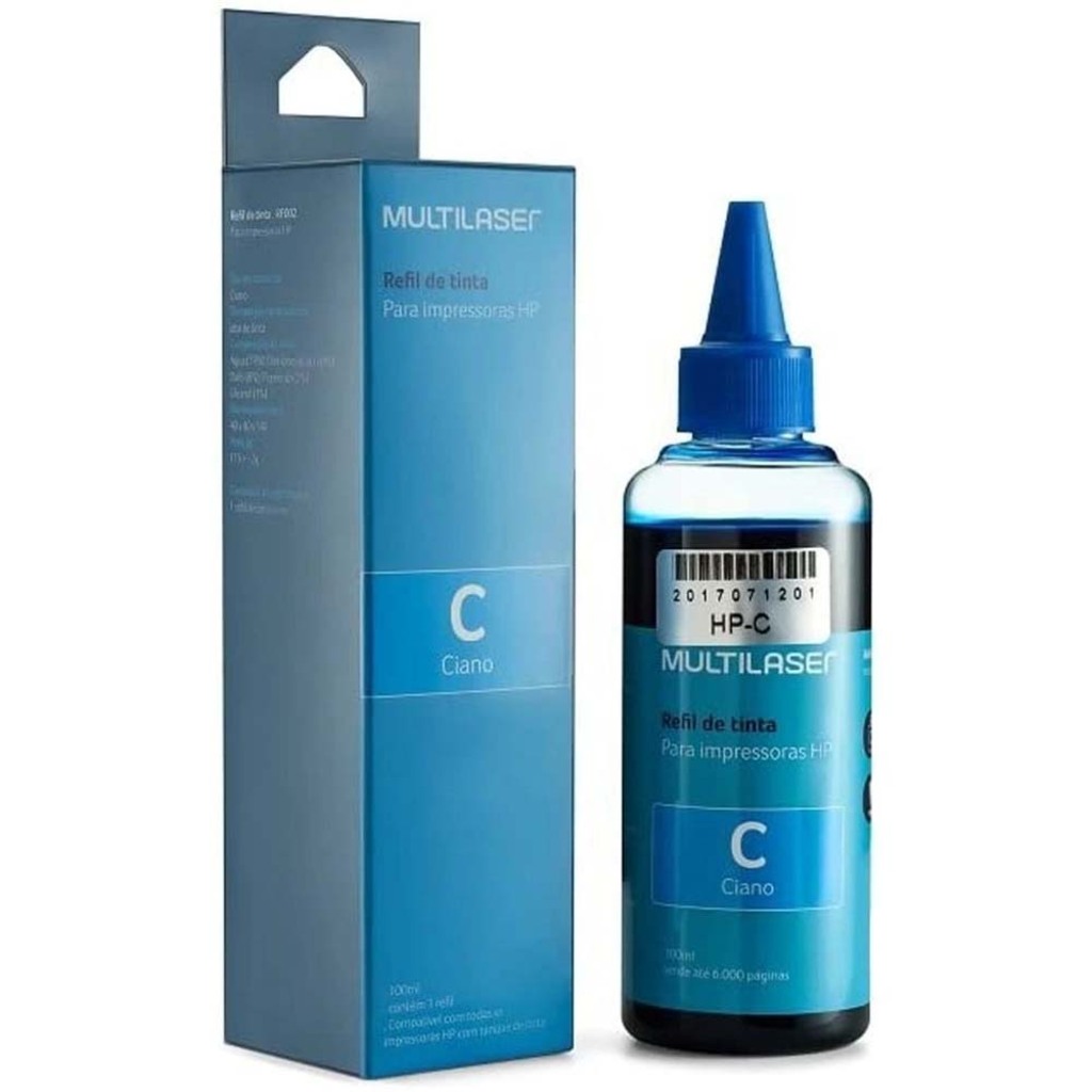 Tinta para Cartucho HP Cyan 100ml Multilaser - RF002 - Vendido Unitário