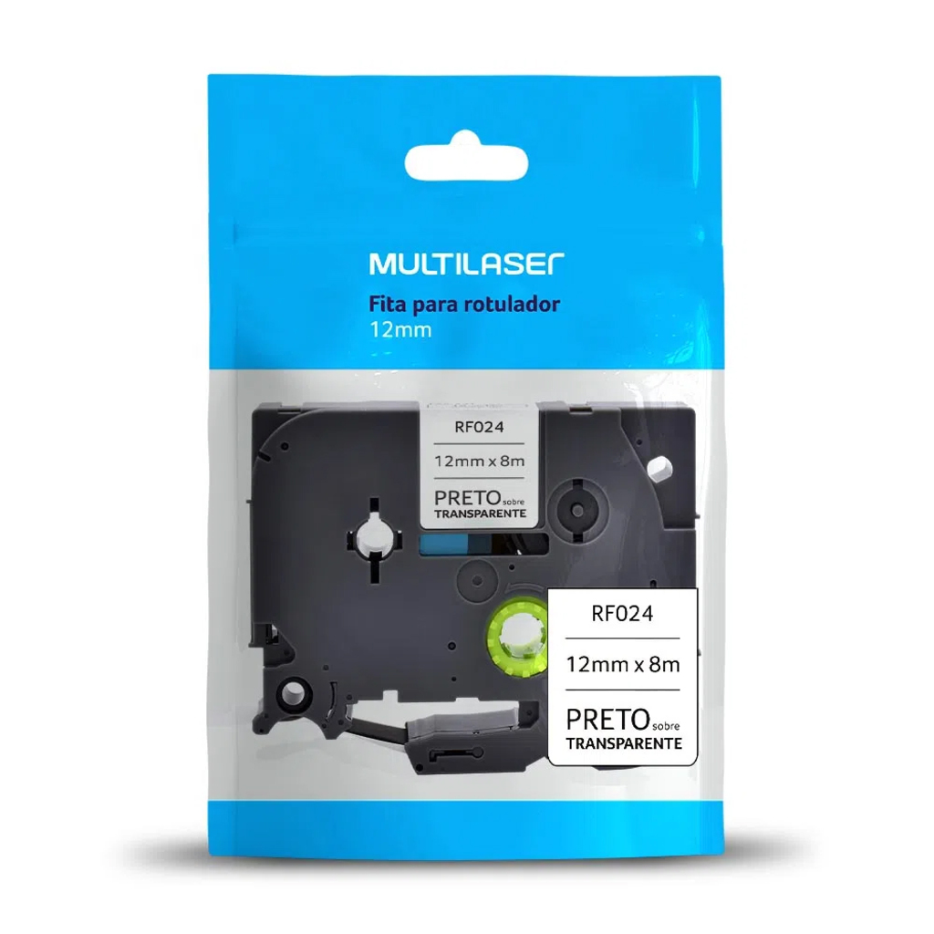Fita Rotuladora Brother Multilaser 12mm Preto no Transparente - RF024