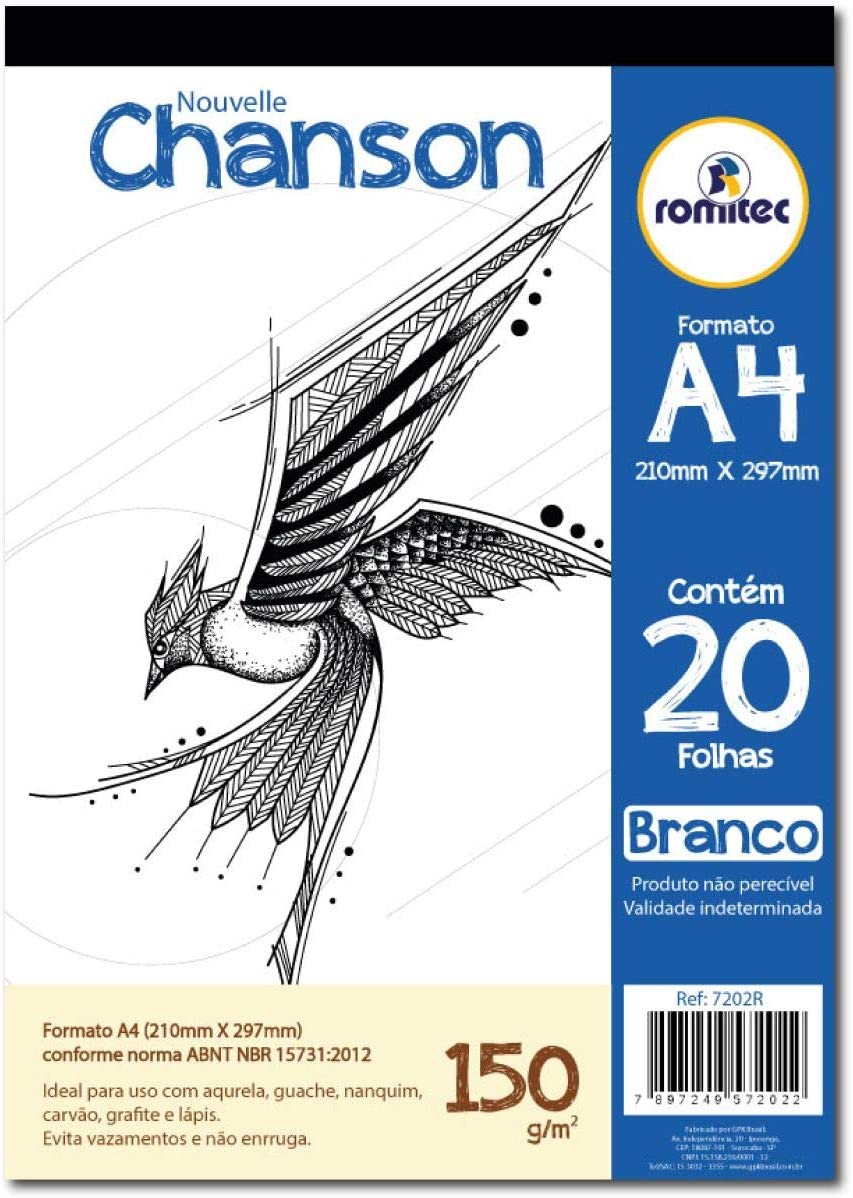 Bloco de Desenho Romitec A4 Nouvelle 150 Gramas com 20 Folhas