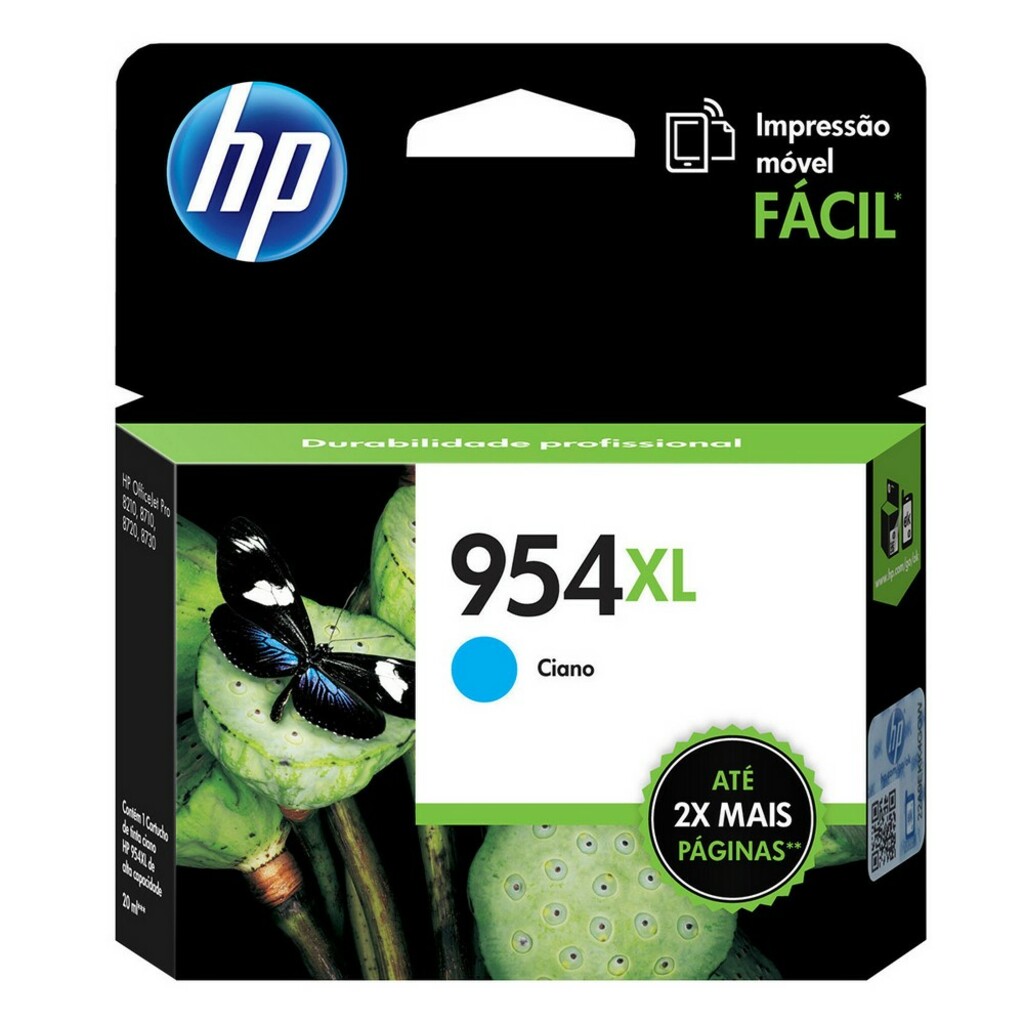 Cartucho de Tinta HP 954XL Cyan Original - L0S62AB - 1.600 páginas para 7740, 7720, 8710, 8720, 8730, 8210, 7740, 7720, 8710, 8720, 8730, 8210