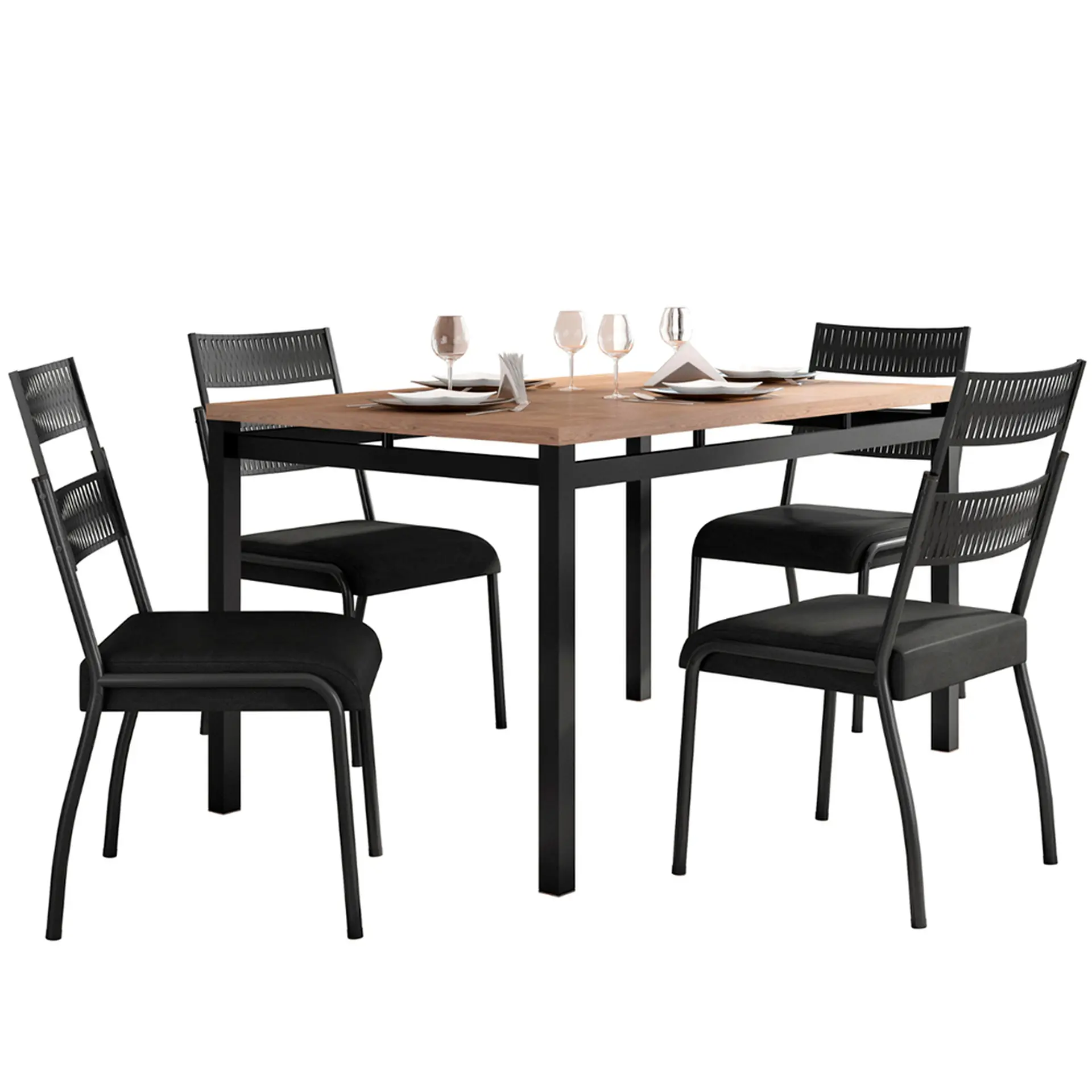 Conjunto de Mesa 4 Cadeiras Tampo MDP BP Valencia Fabone - Preto Fosco