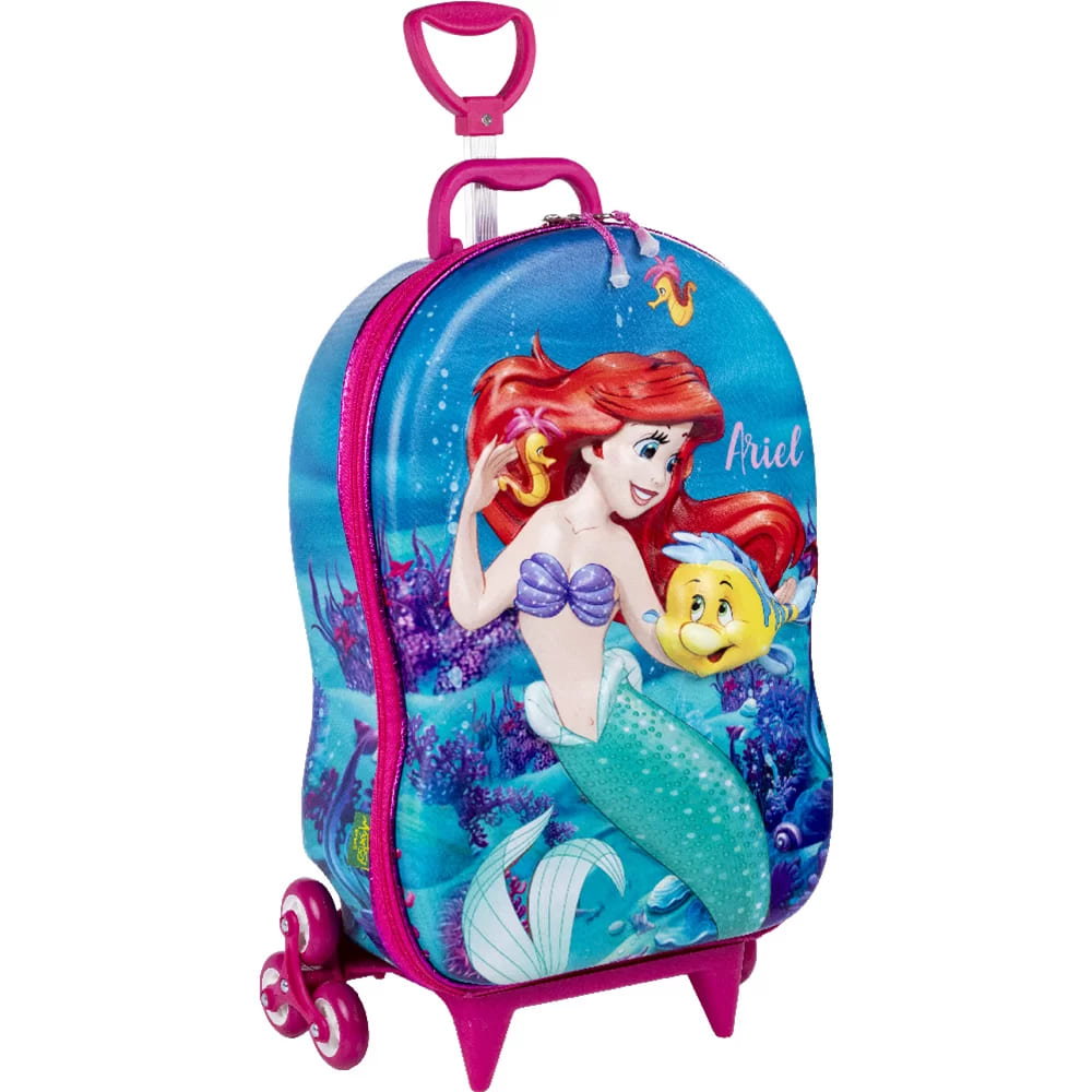 Mochila com Rodas Infantil Diplomata Pequena Sereia Rodinha Tripla Grande