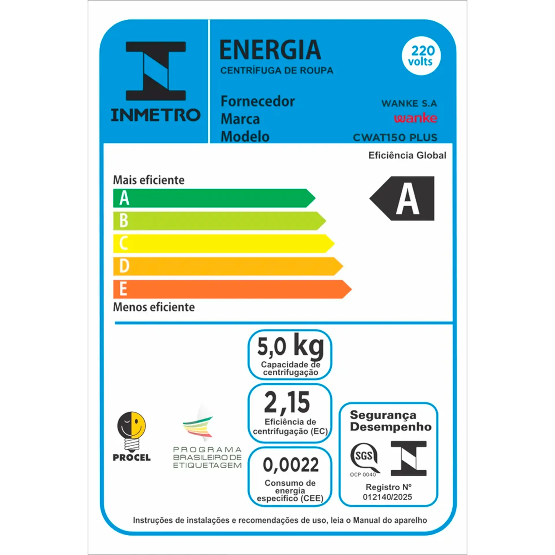 Centrífuga de Roupas Wanke CWAT150 15kg 3 Programas - Branco - 110 Volts