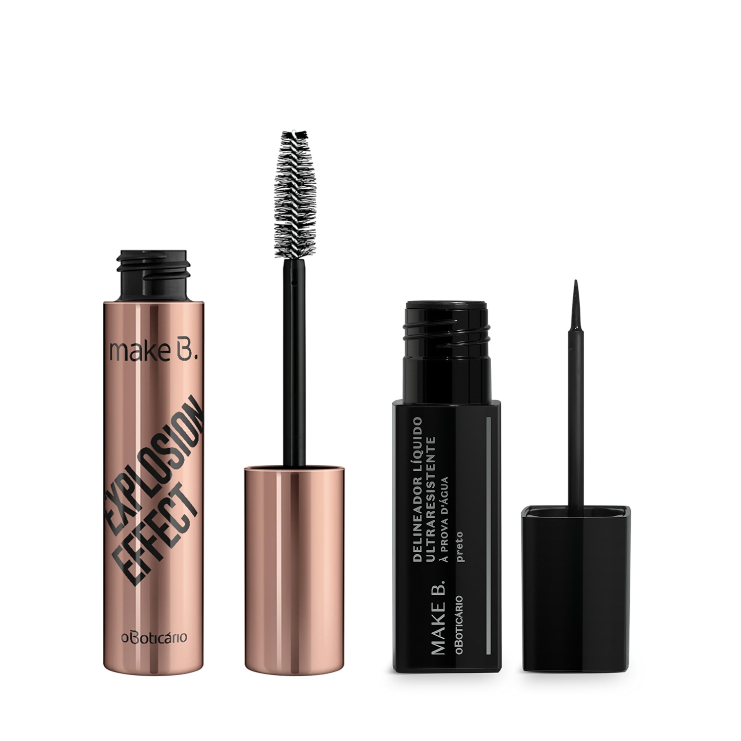 Combo Make B.: Máscara de Cílios Explosion Effect 10ml + Delineador Líquido Para Olhos Preto 5ml