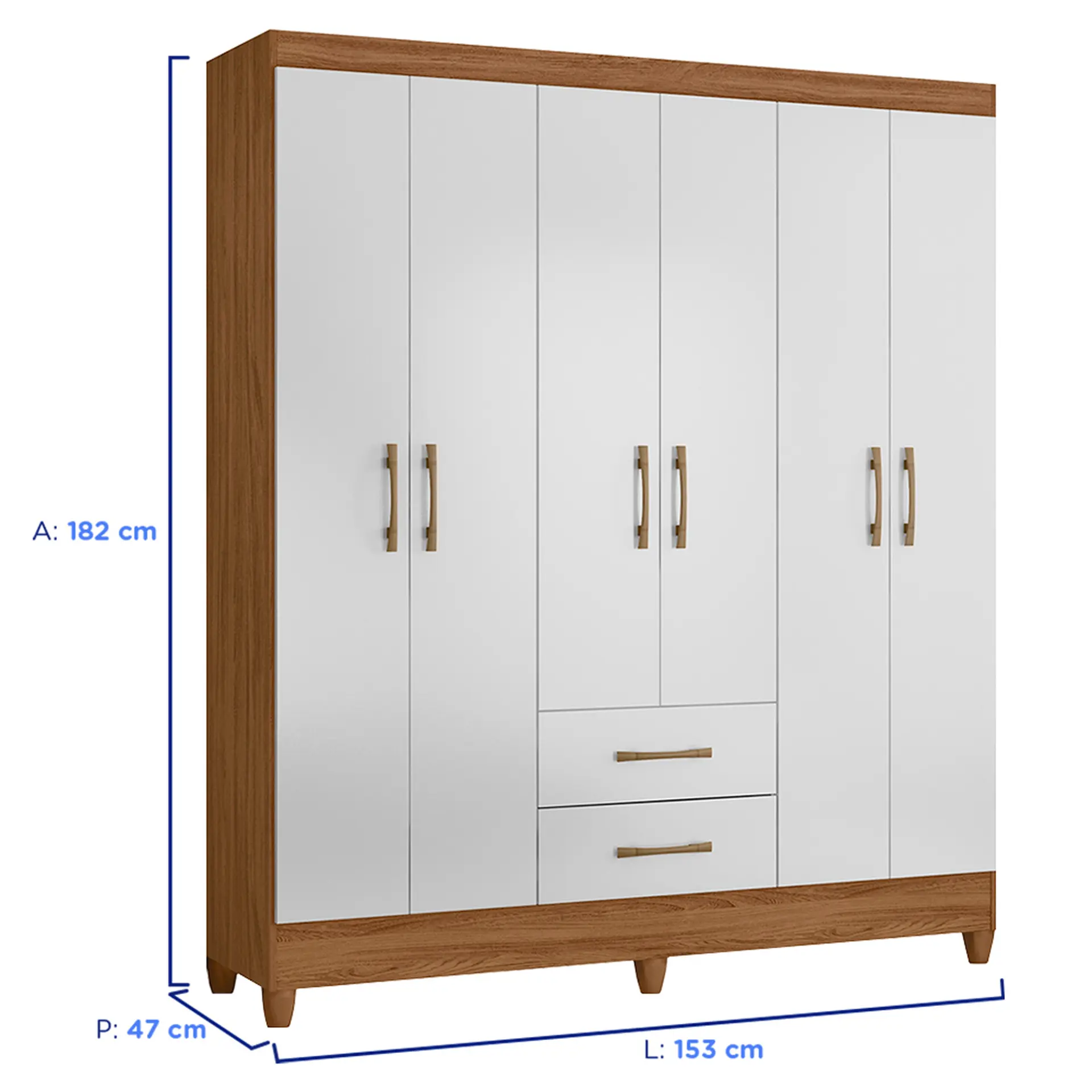 Guarda-Roupa Casal 6 Portas Bater 2 Gavetas Panamá Moval Roupeiro - Naturale/branco