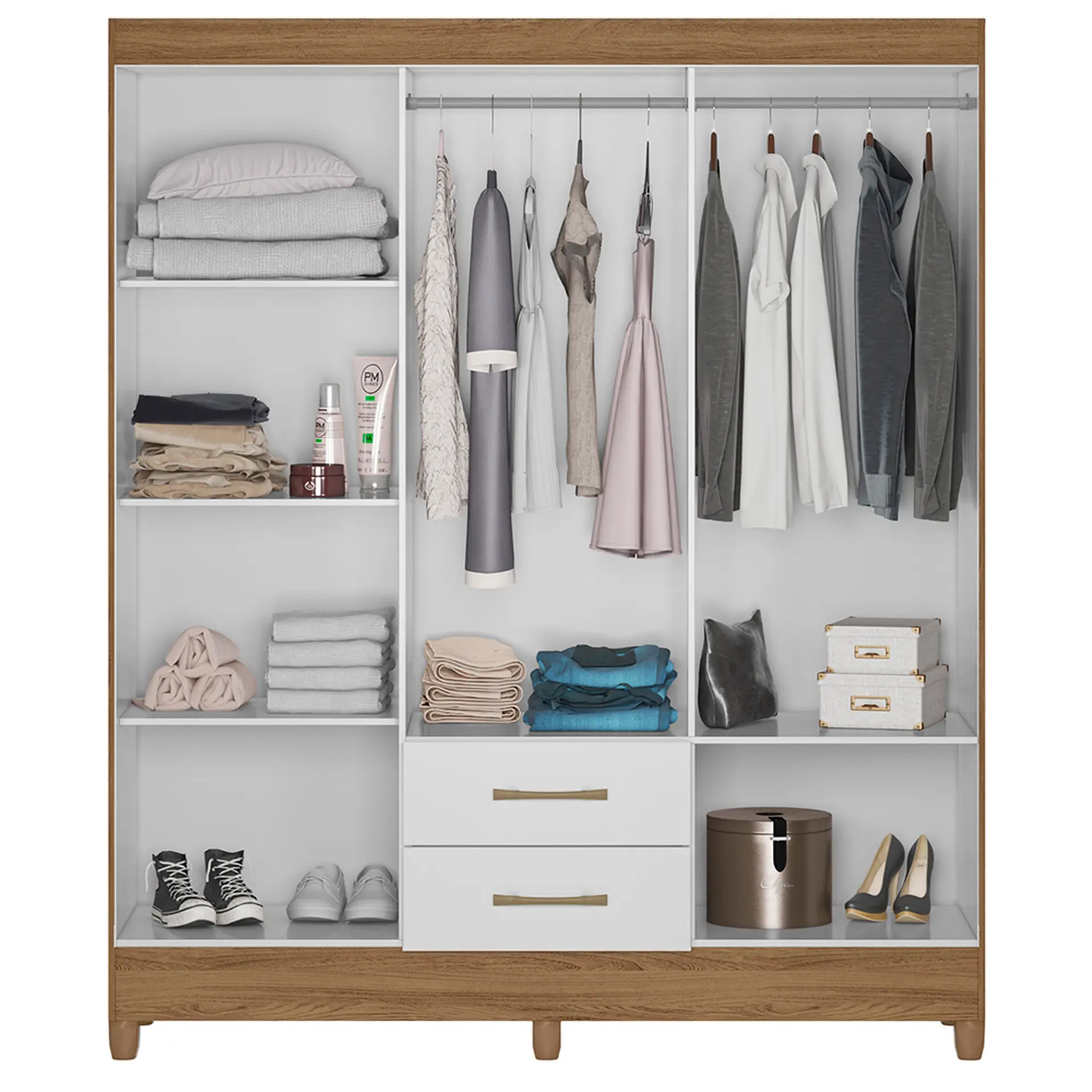 Guarda-Roupa Casal 6 Portas Bater 2 Gavetas Panamá Moval Roupeiro - Naturale/branco
