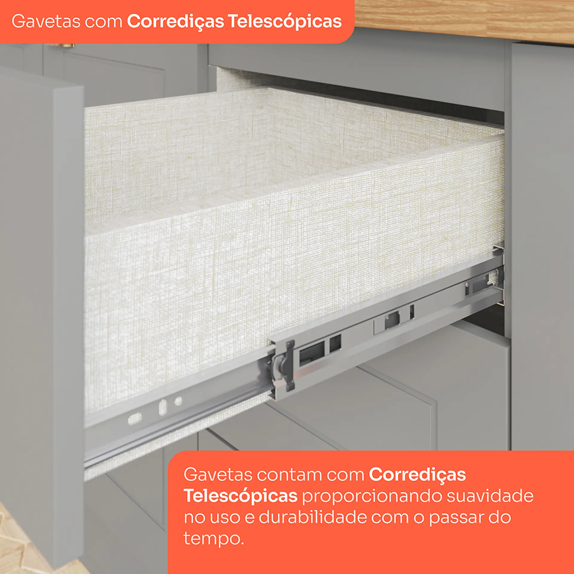 Cozinha Modulada 5 Peças 11 Portas 5 Gavetas Americana Henn - Cinza
