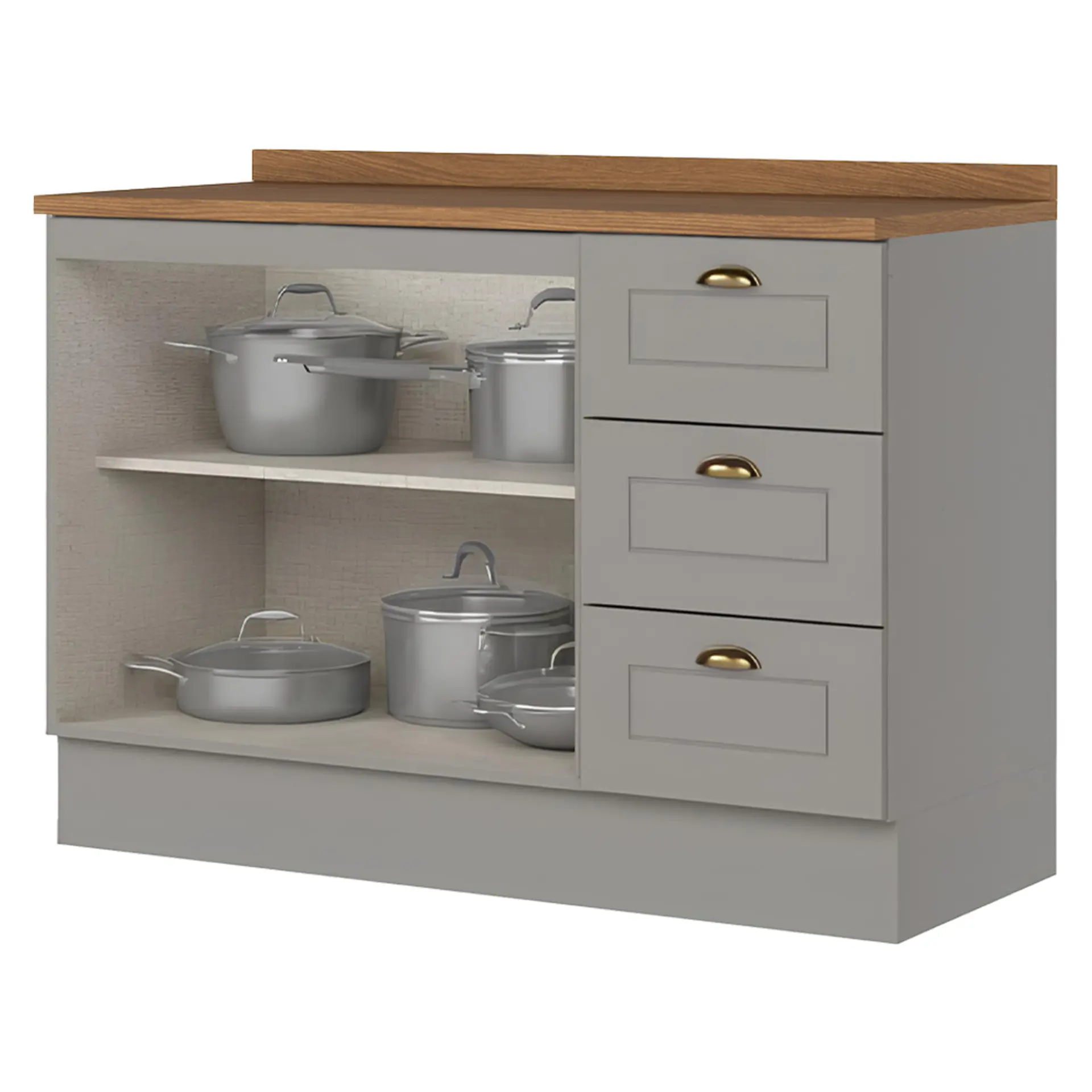 Cozinha Modulada 5 Peças 11 Portas 5 Gavetas Americana Henn - Cinza
