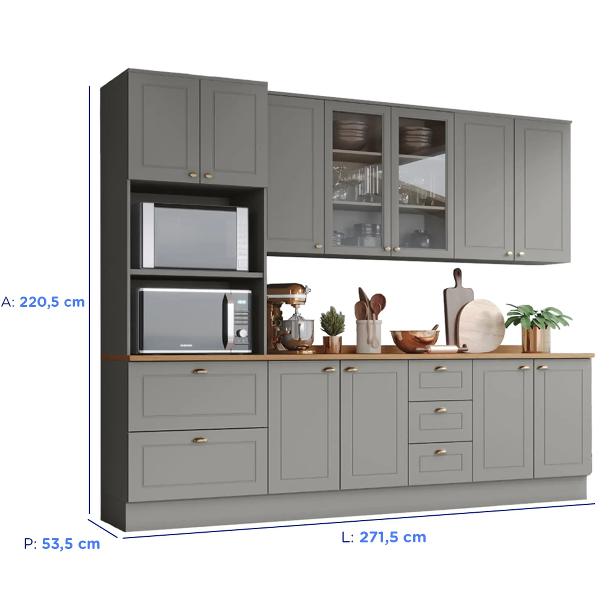 Cozinha Modulada 5 Peças 11 Portas 5 Gavetas Americana Henn - Cinza