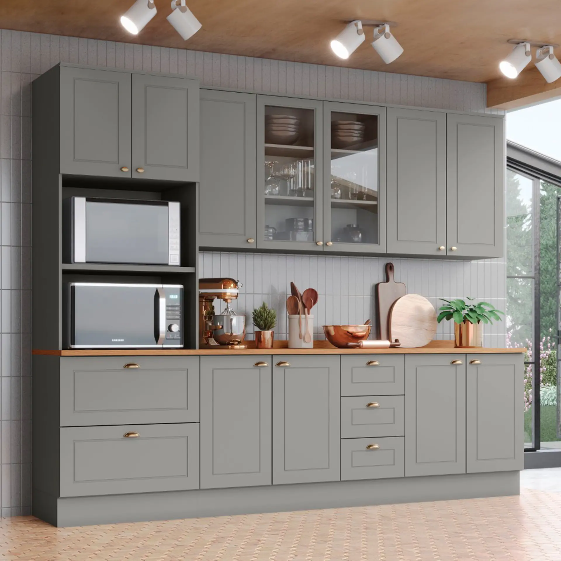 Cozinha Modulada 5 Peças 11 Portas 5 Gavetas Americana Henn - Cinza