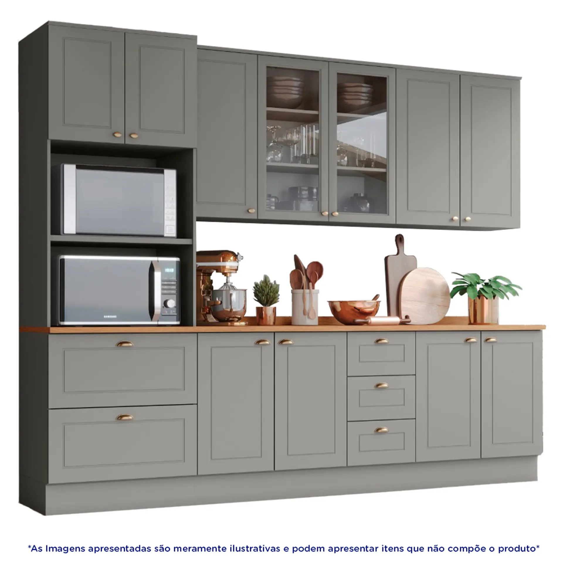 Cozinha Modulada 5 Peças 11 Portas 5 Gavetas Americana Henn - Cinza