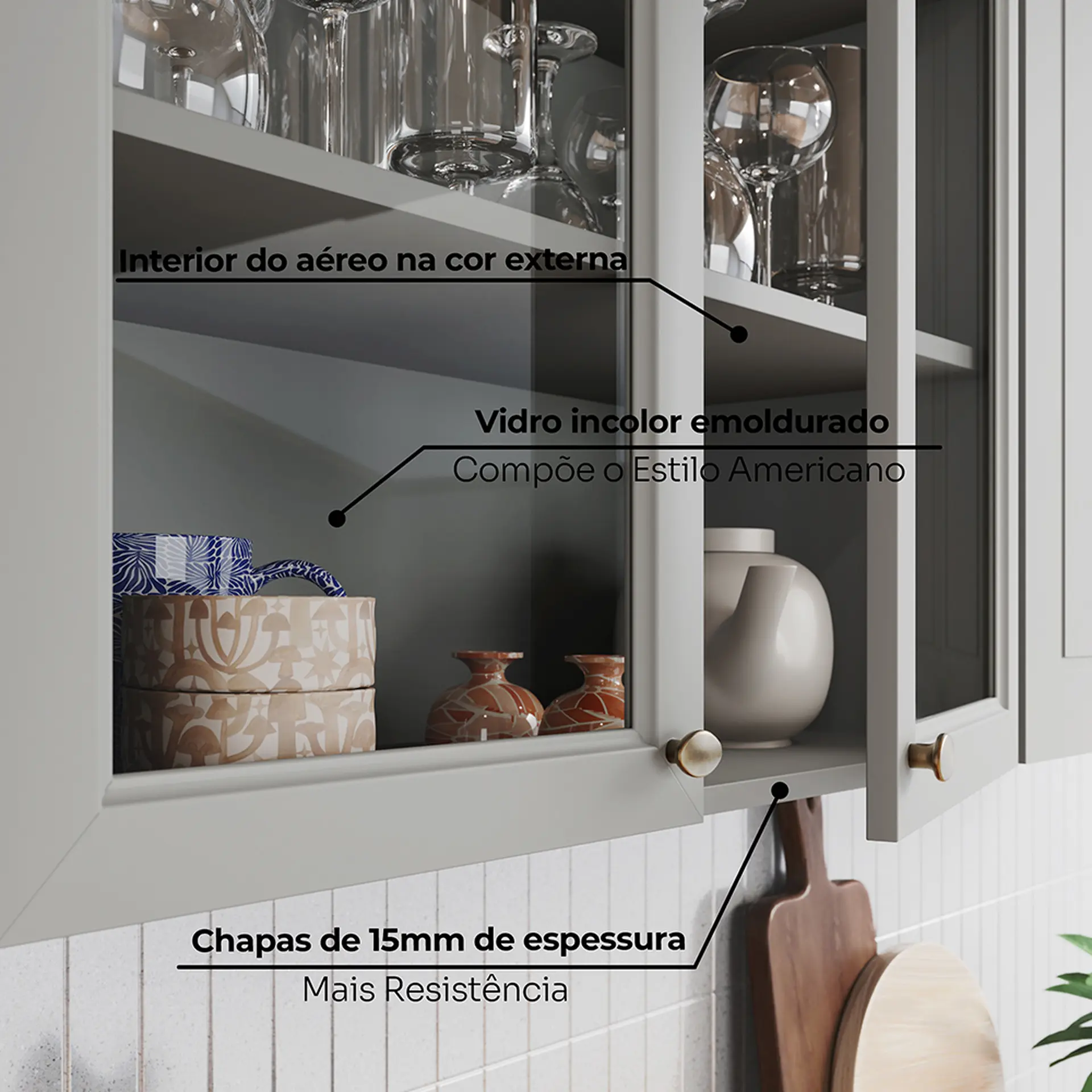 Cozinha Modulada 5 Peças 11 Portas 5 Gavetas Americana Henn - Cinza