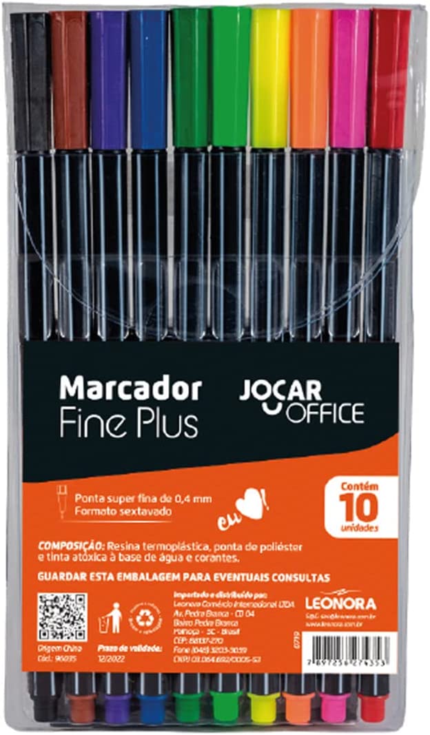 Marcador Jocar Office Fine Plus Ponta 0,4mm 10 Unidades