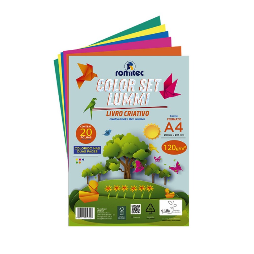 Papel Criativo Color Set Lummi A4 Romitec 20 Folhas com 5 Cores - 5656RL