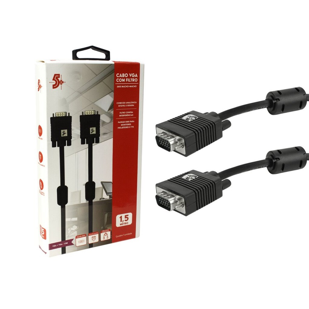 Cabo VGA Macho x Macho com Filtro 1,5m 5+ 0189571