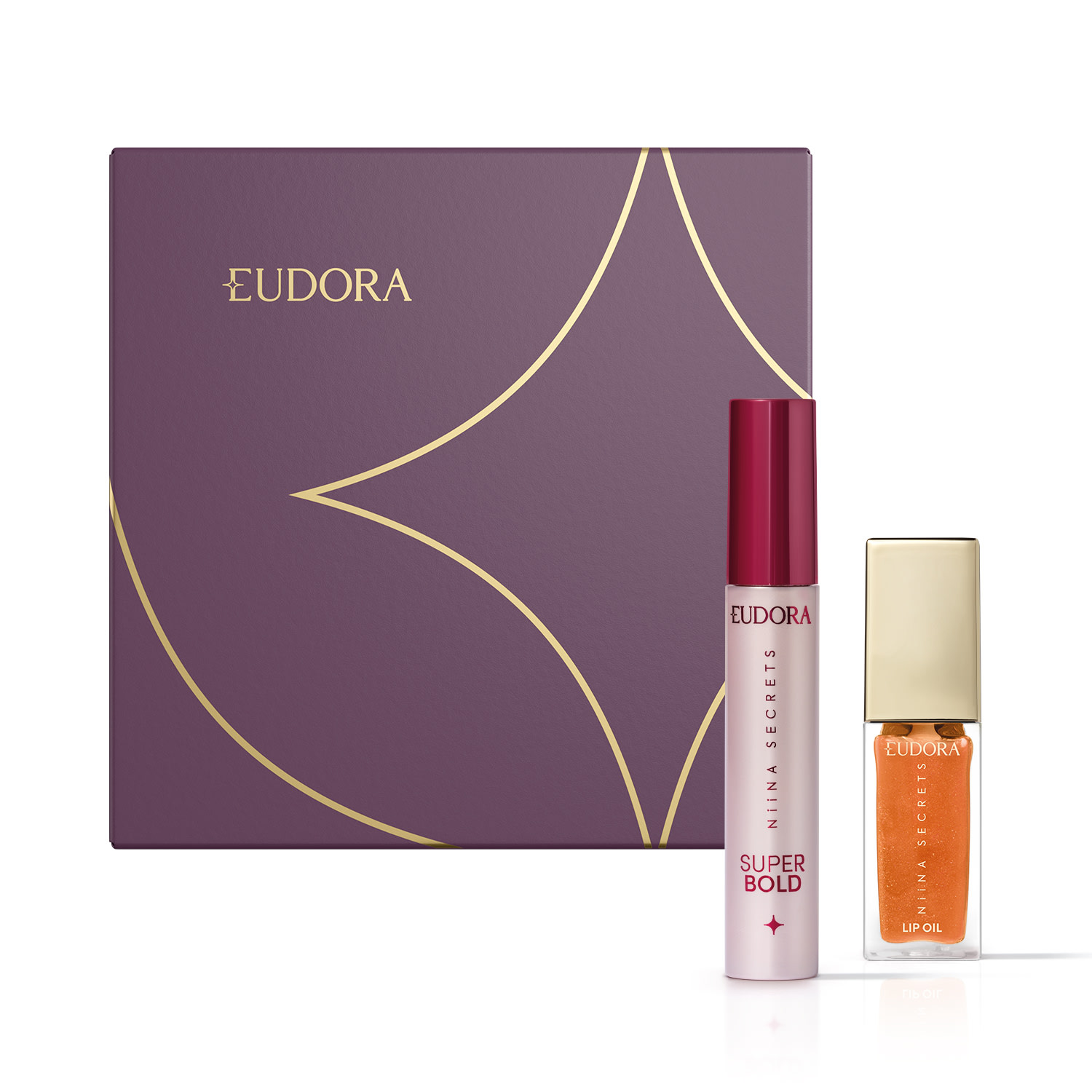 Combo Presente Niina Secrets: Lip Oil Shine 7ml + Máscara para Cílios 10g + Caixa P