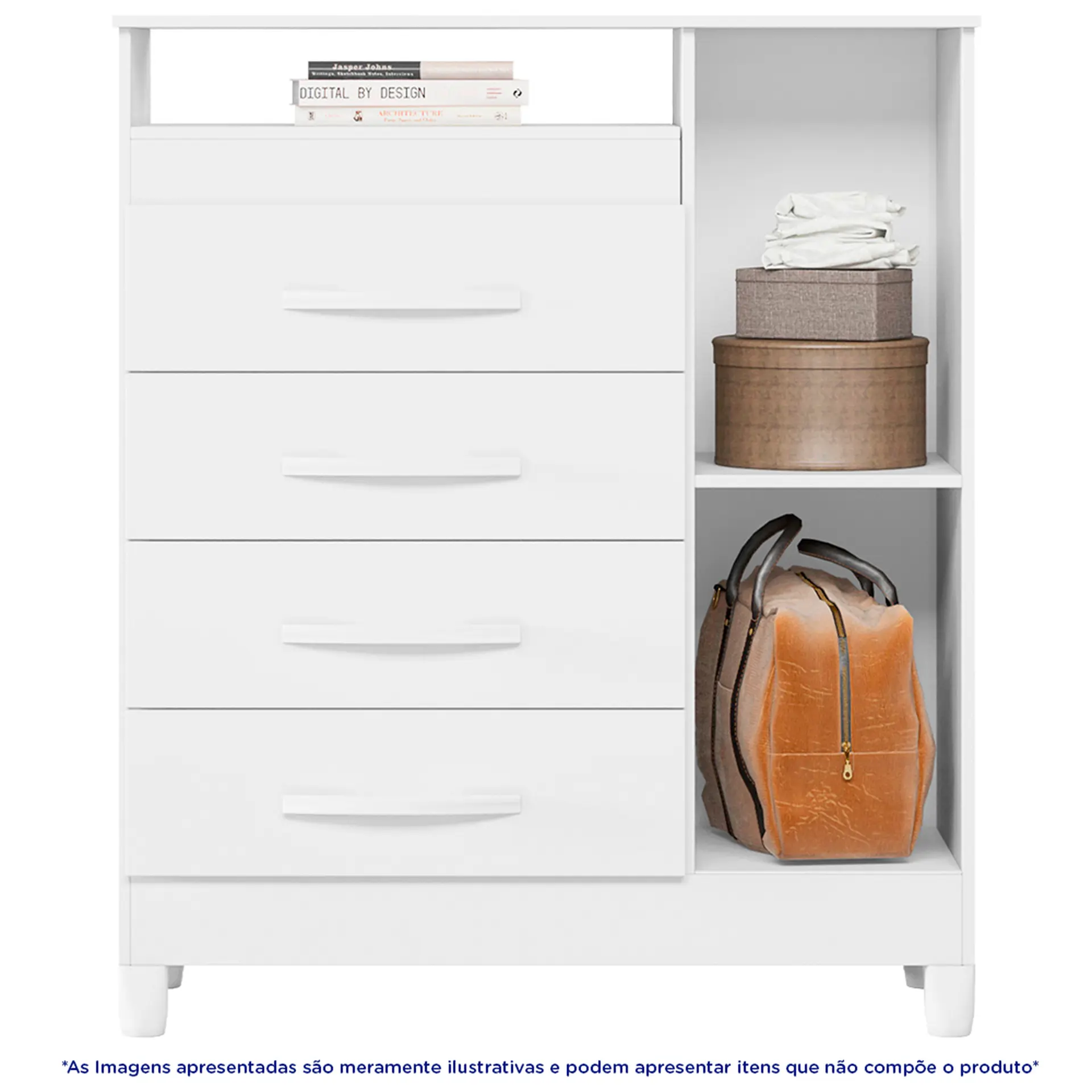 Cômoda 1 Porta Bater 4 Gavetas MDP e MDF Turqueza Albatroz - Flex